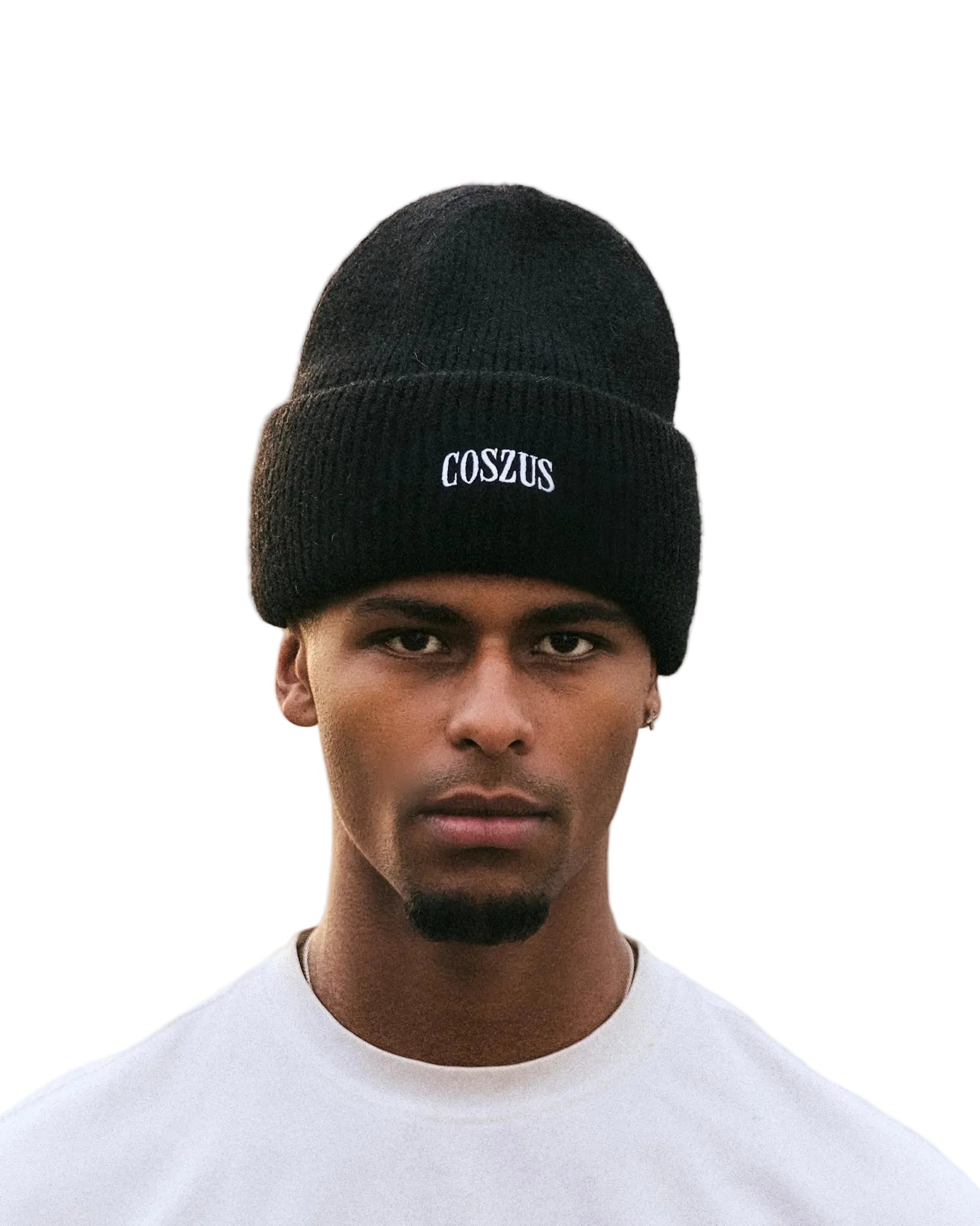 Front View of Coszus Arch Logo Black Beanie