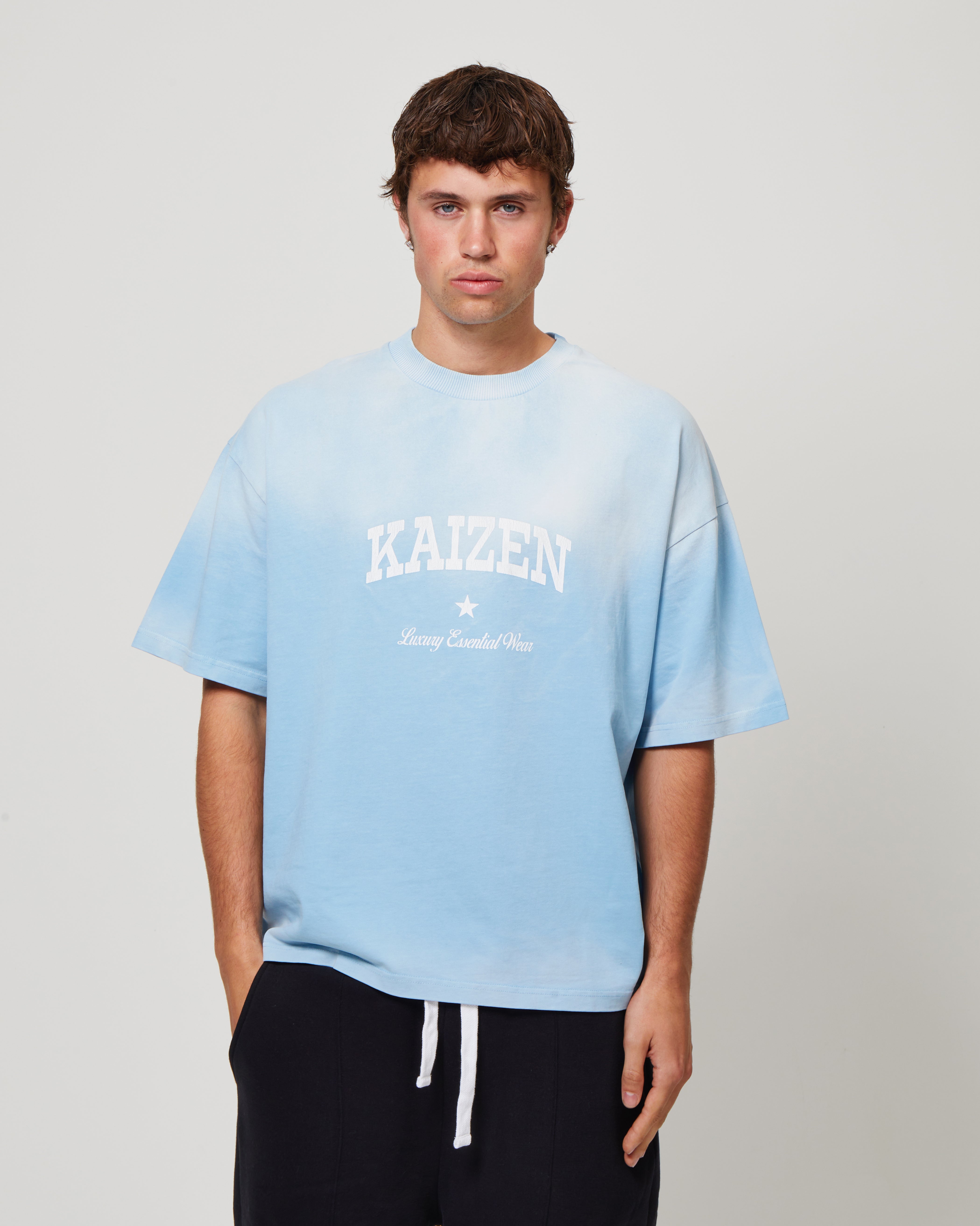 Model view of Kaizen Market Sunfaded Blue T-shirts
