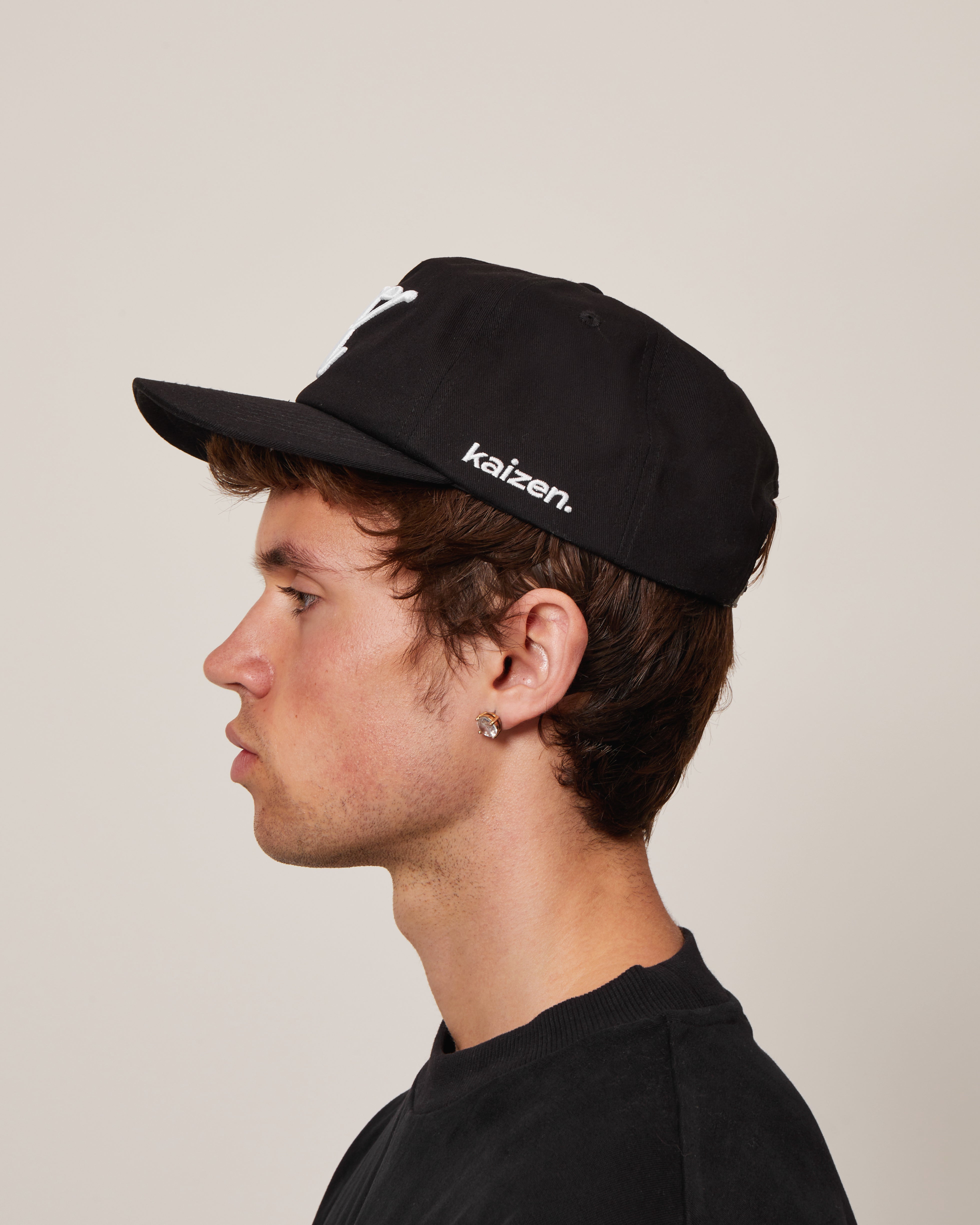 Side view of Kaizen Market Script Black Hat