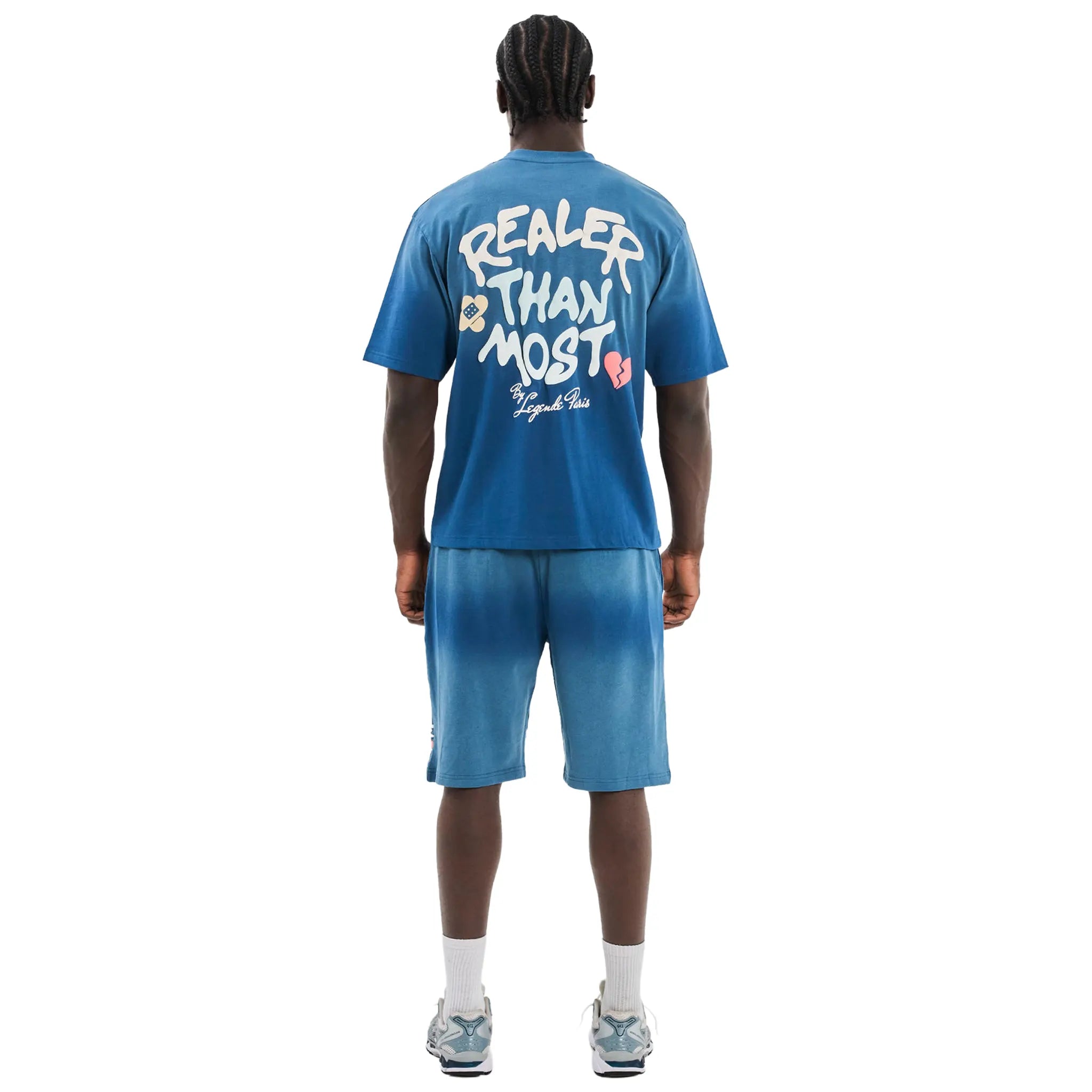 Back View of Legende Paris Realer Than Most Blue Shorts
