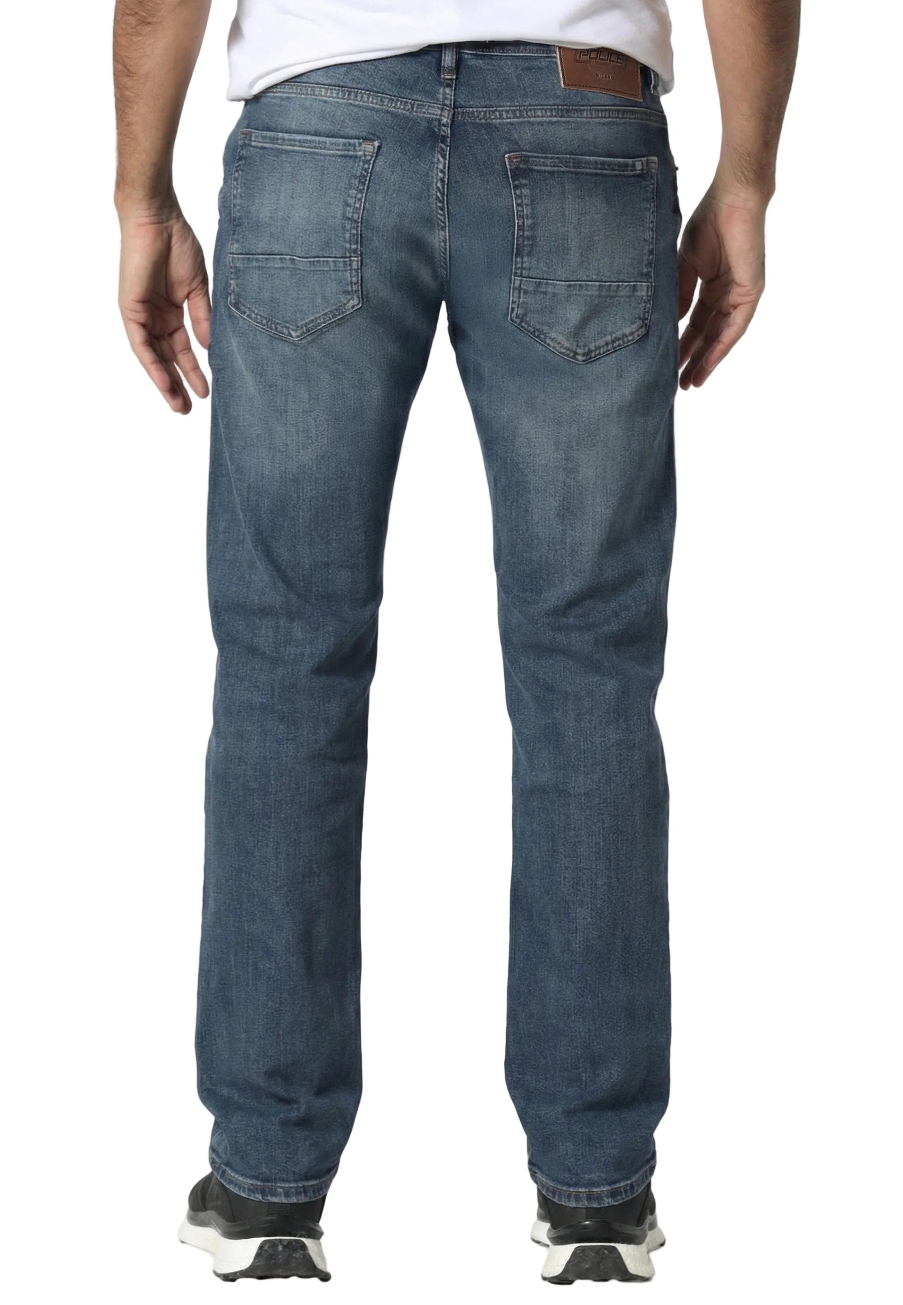 Back View of 883 Police TODD 949 Mattia Regular Fit Blue Jeans