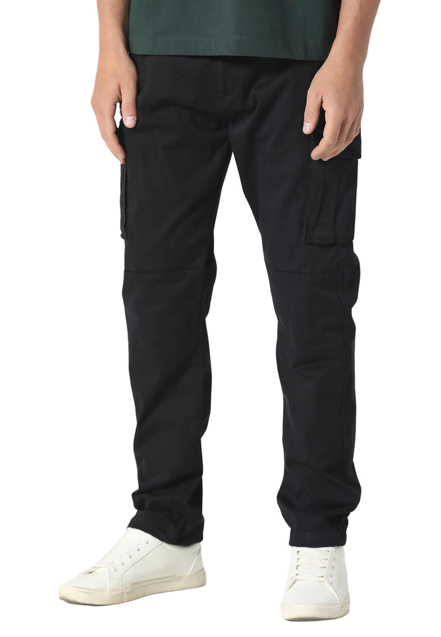 Front View of 883 Police Newton Black Cargo Pants