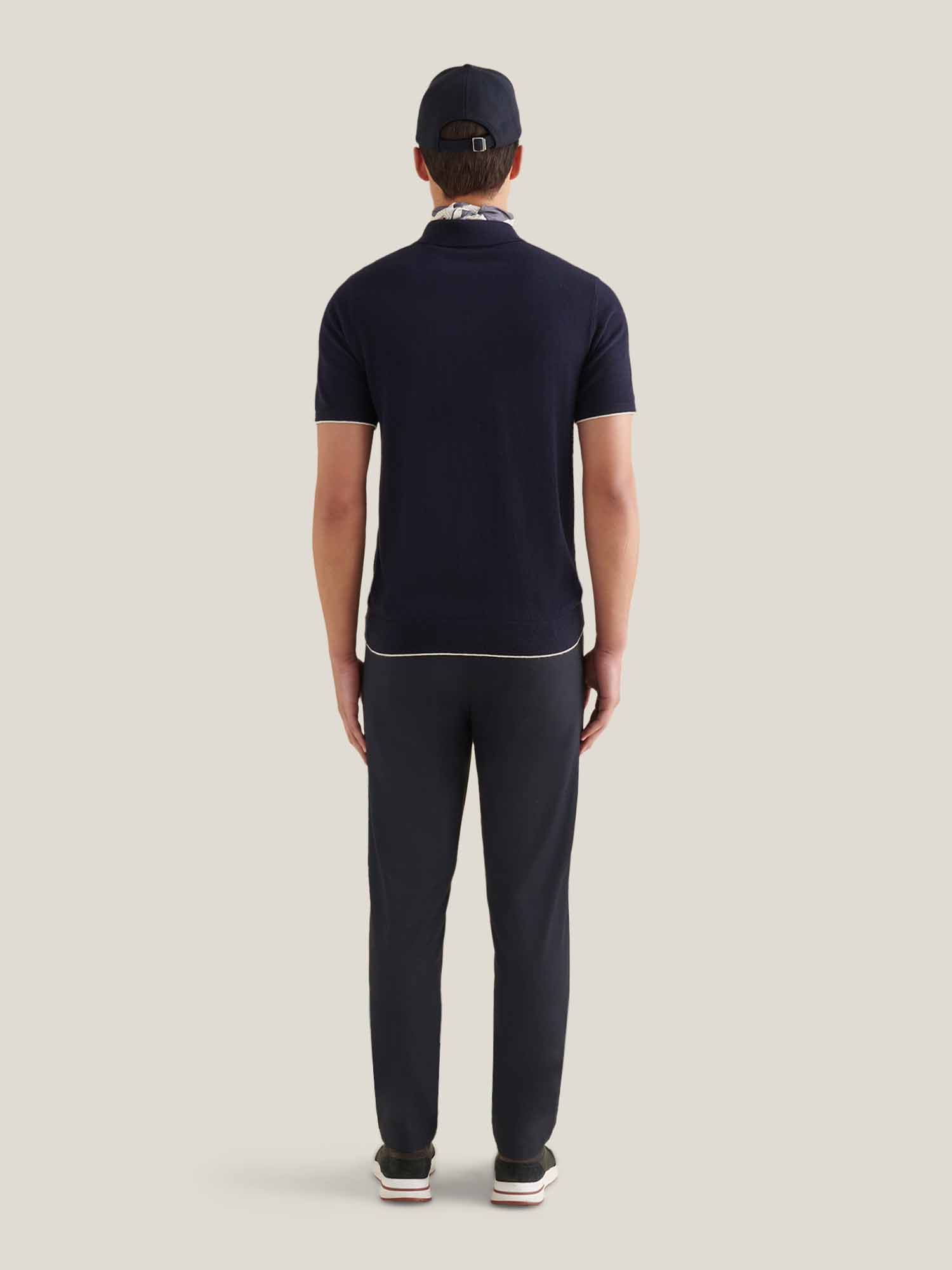 Back View of Peckham Rye Single Pleat Drawstring Navy Blue Trousers PRY0119-203