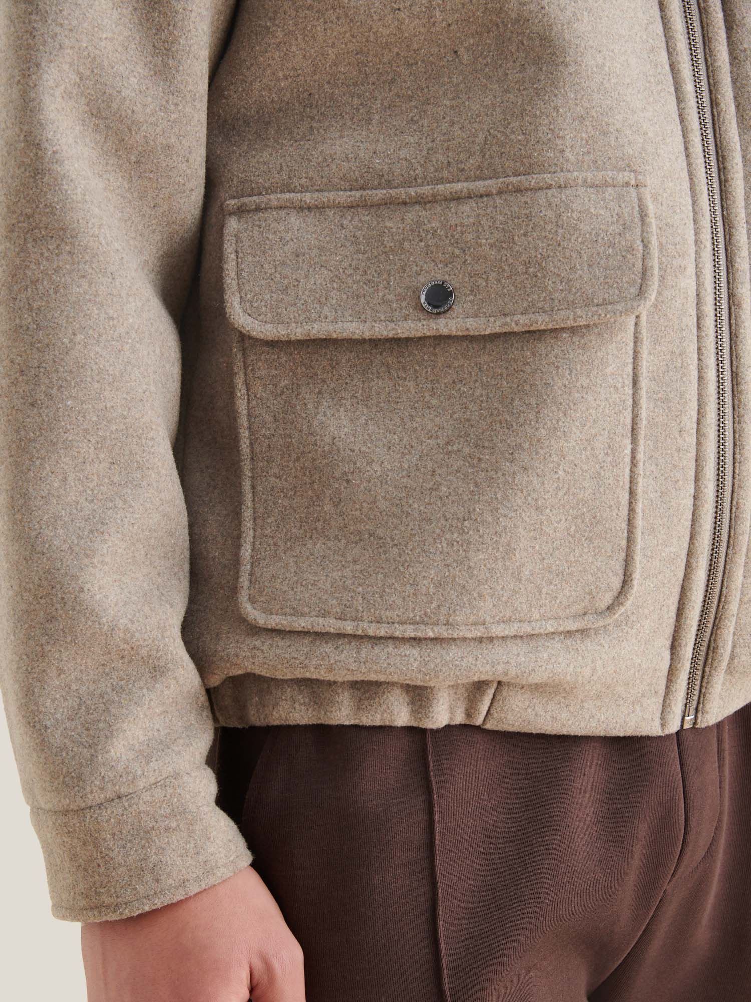 Peckham Rye Wool Blend Simply Taupe Bomber Jacket