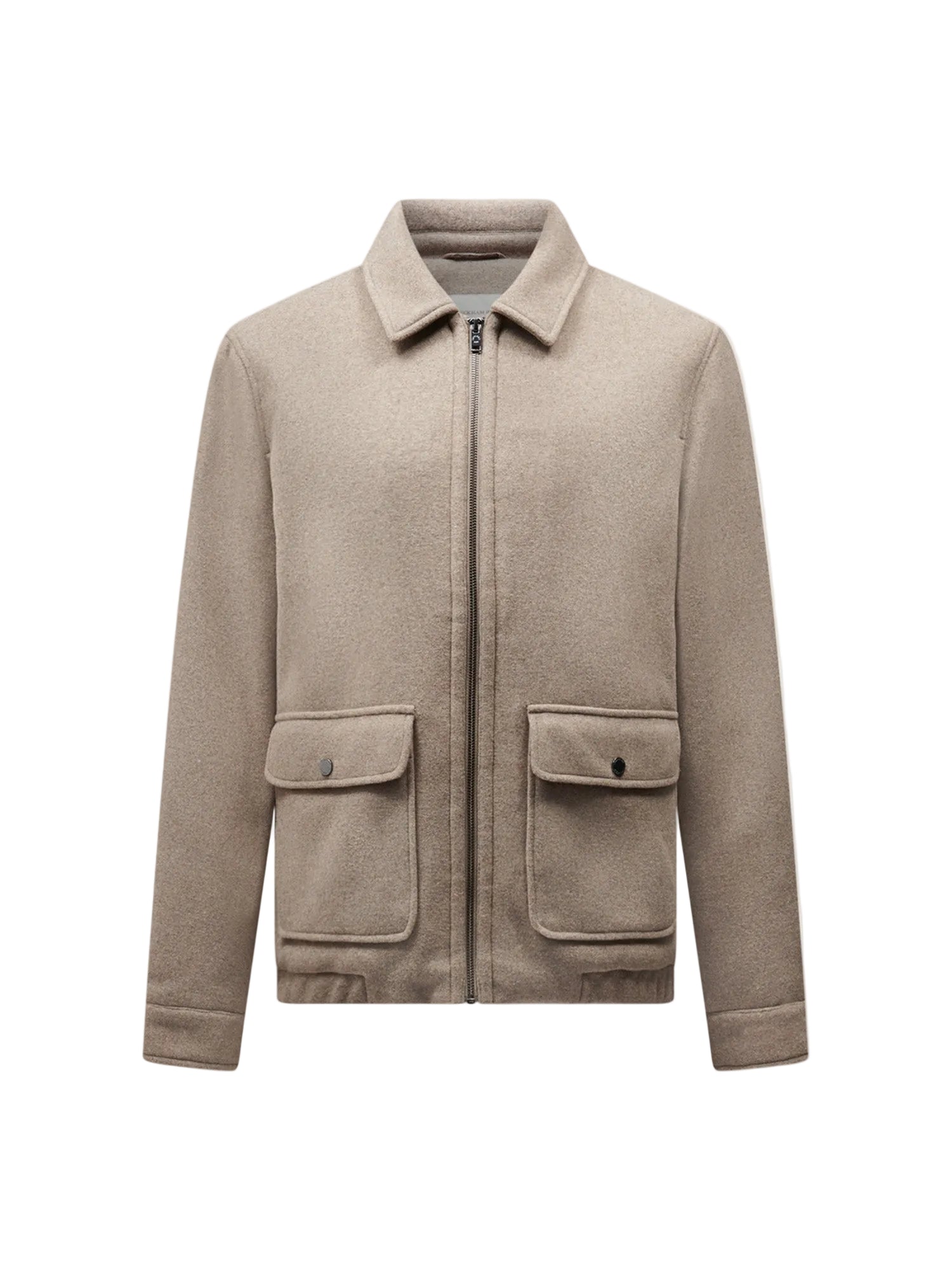 Front View of Peckham Rye Wool Blend Simply Taupe Bomber Jacket