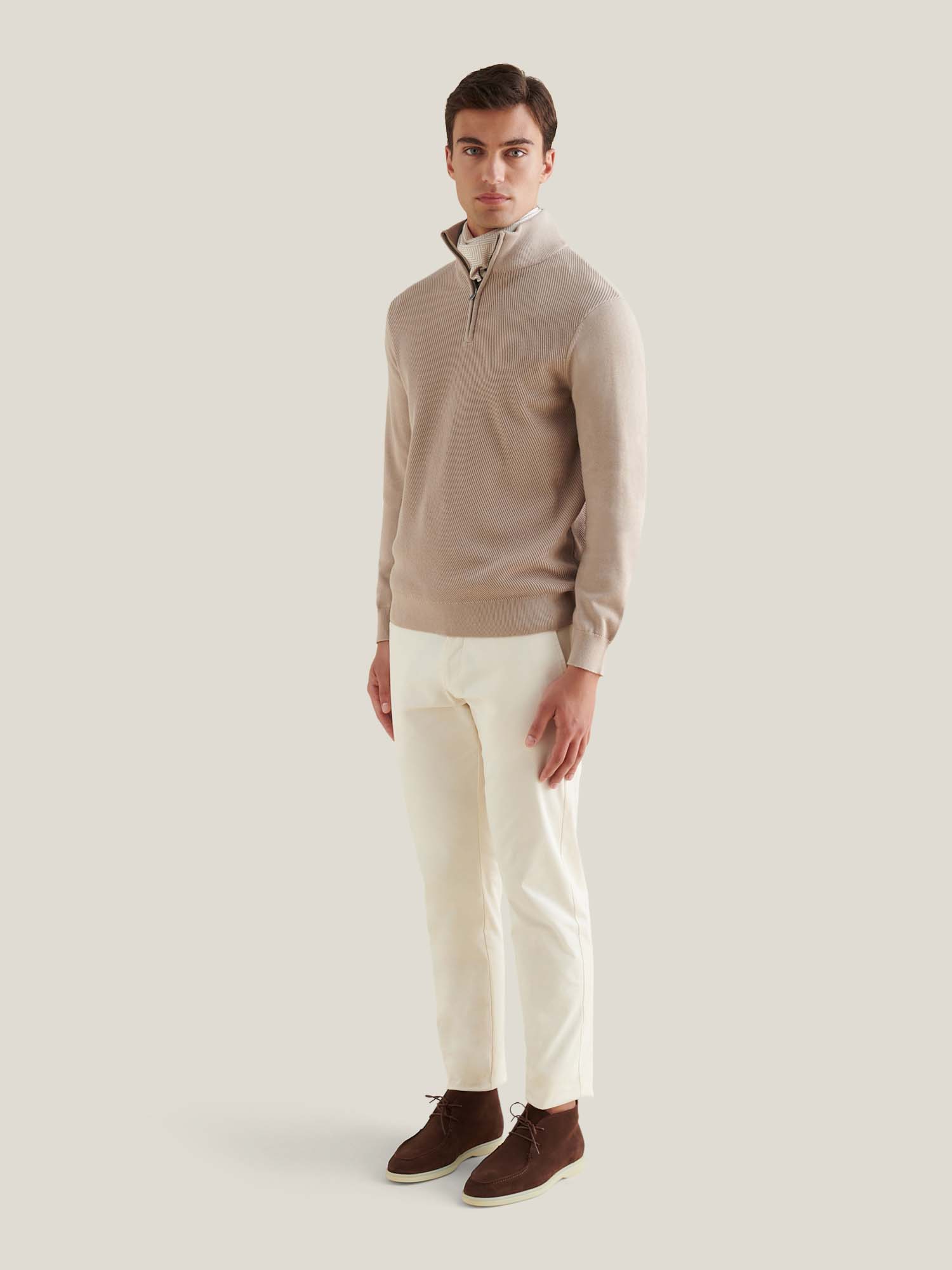 Peckham Rye Cotton Blend Rib Knit Simply Taupe 1/4 Zip