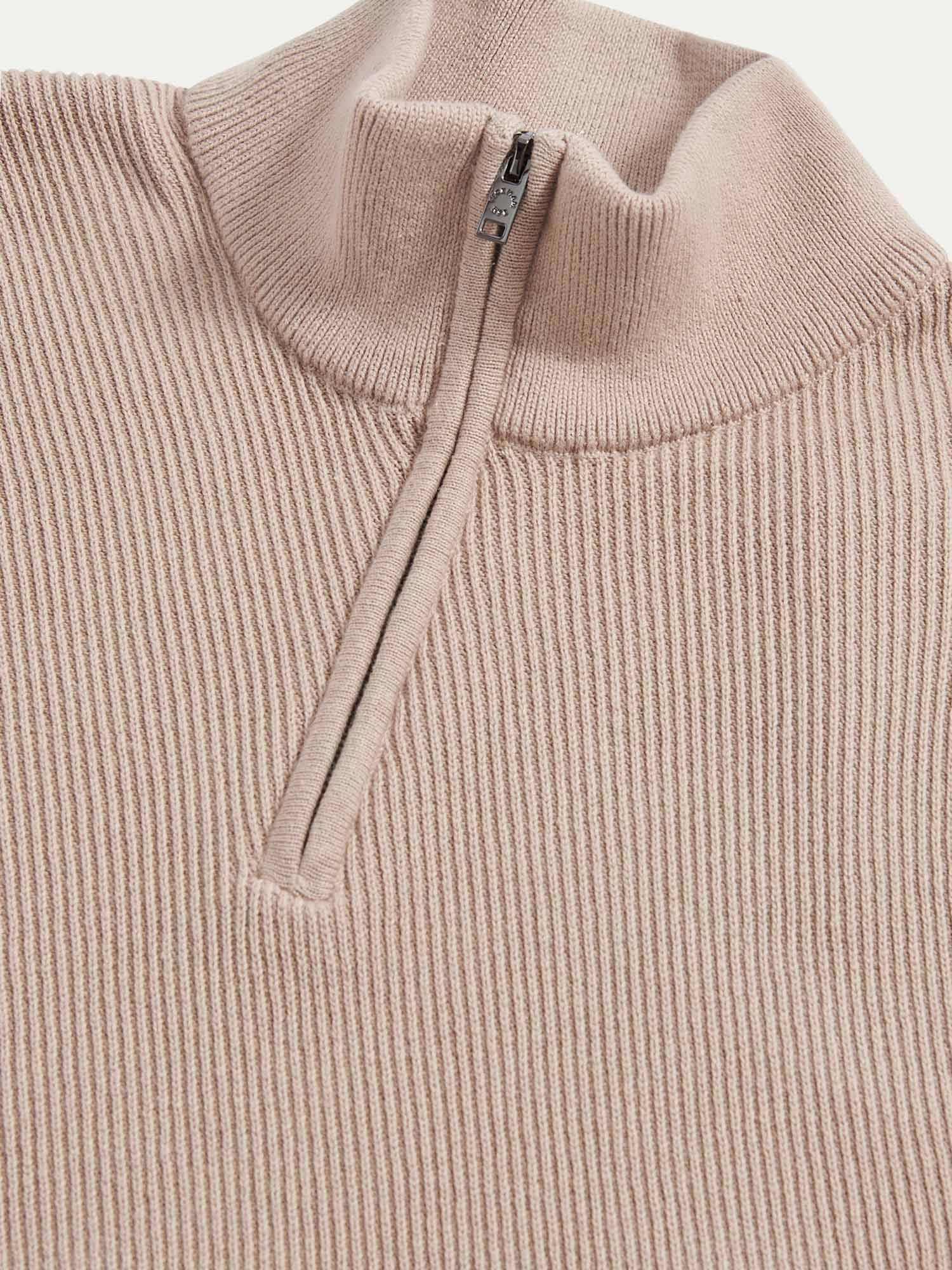 Peckham Rye Cotton Blend Rib Knit Simply Taupe 1/4 Zip