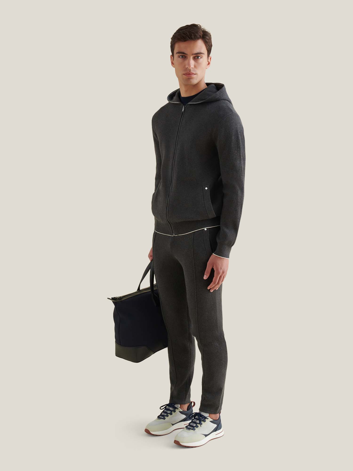 Peckham Rye Milano Knit Charcoal Grey Zip-Up Hoodie