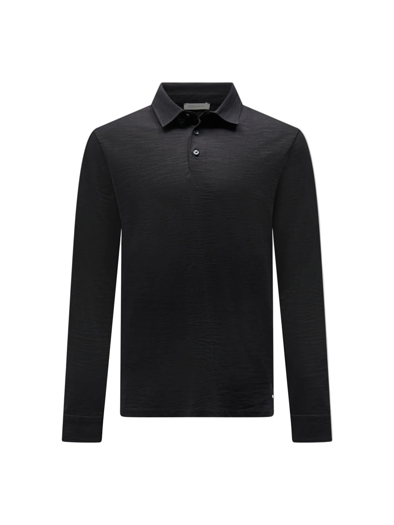 Front View of Peckham Rye Slub L/S Polo Black Shirt 