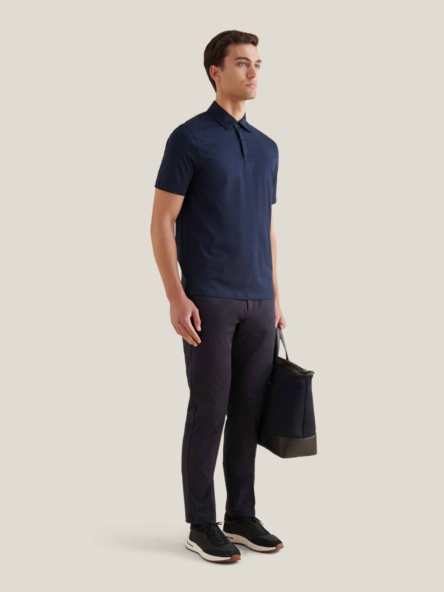 Peckham Rye Mercerised Cotton Dark Sapphire Navy Polo Shirt