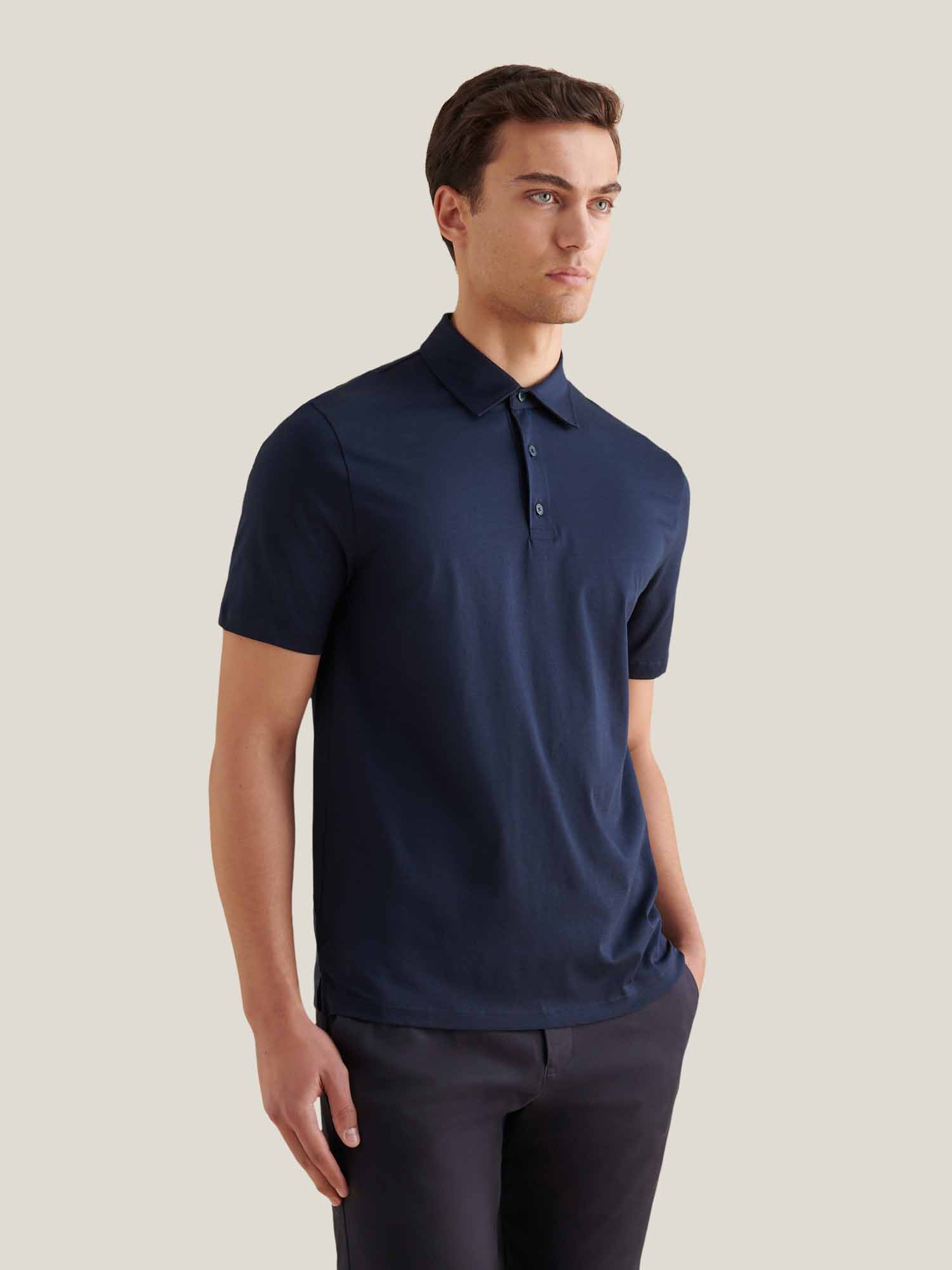 Peckham Rye Mercerised Cotton Dark Sapphire Navy Polo Shirt