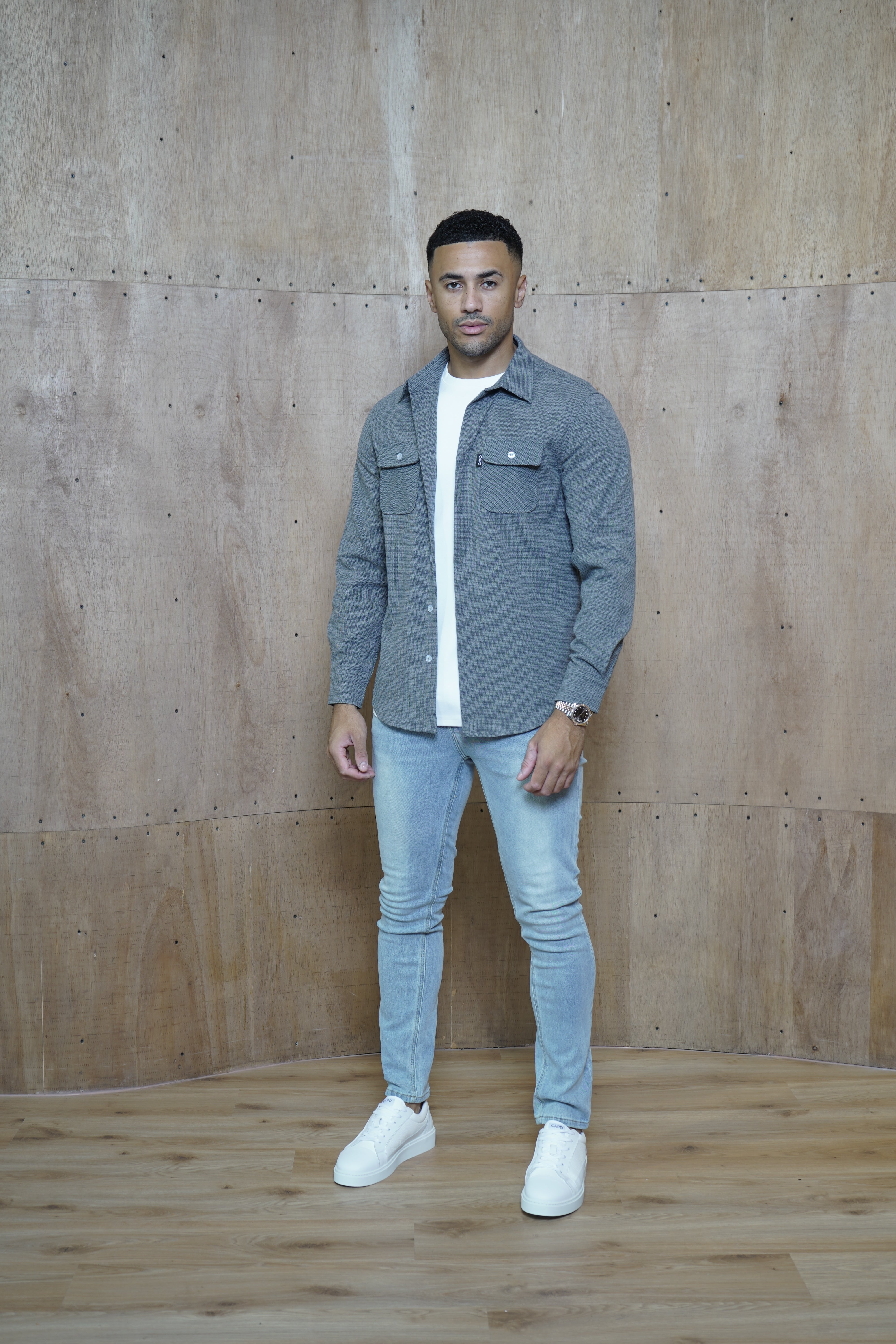 Model  view of CAPO Ollie Grey Overshirt