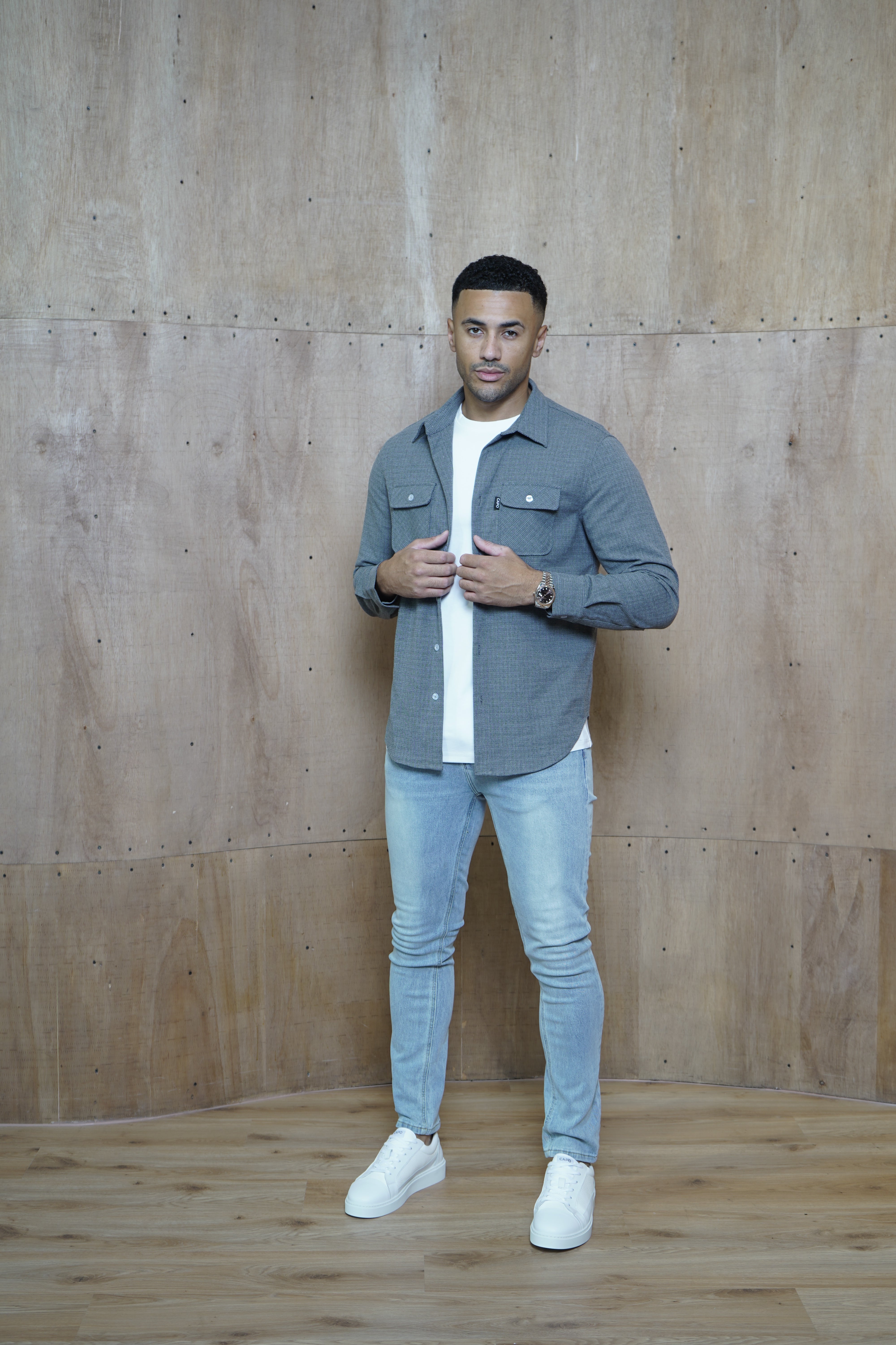 Model  view of CAPO Ollie Grey Overshirt