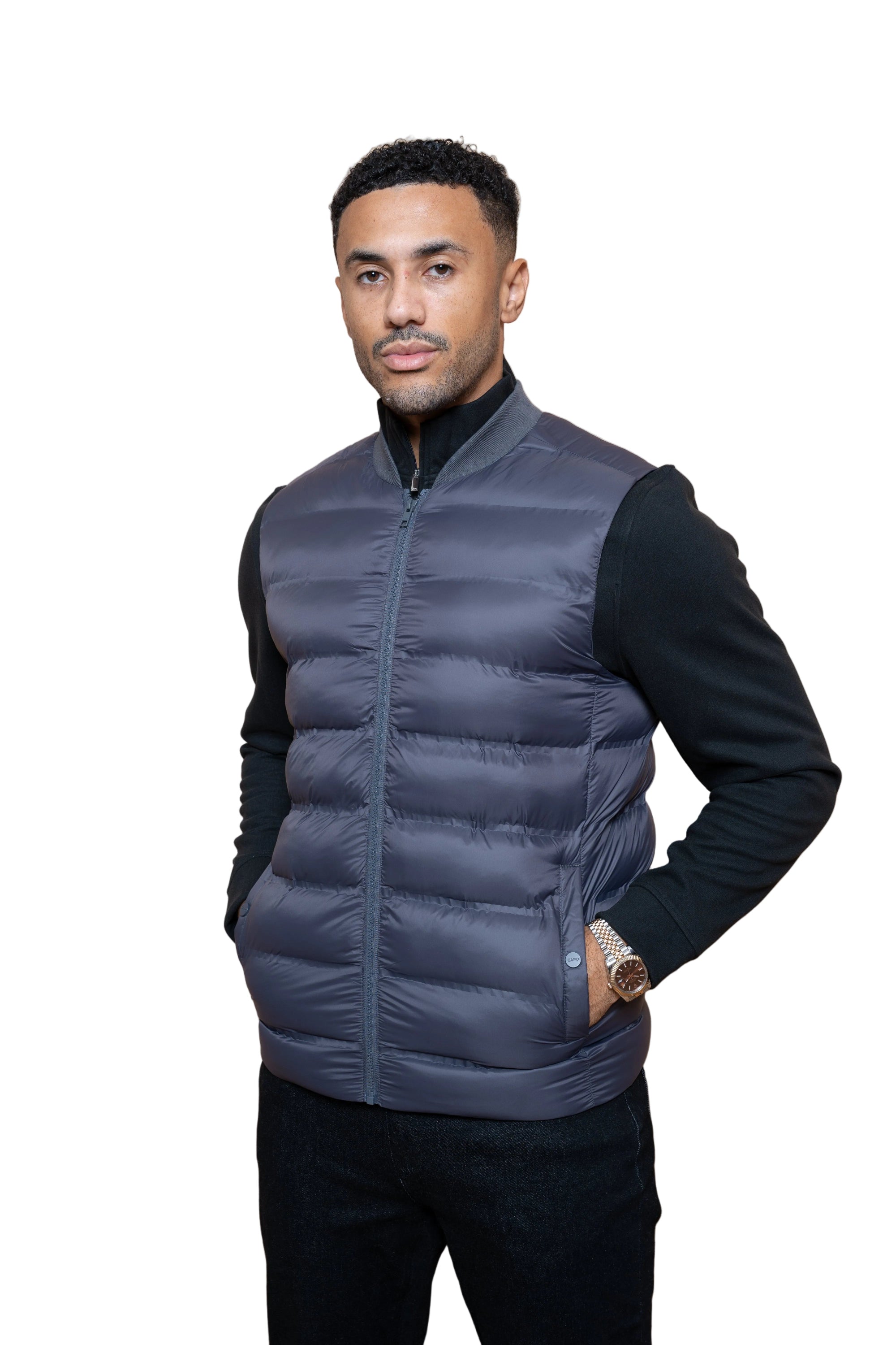 Front view of CAPO Tech Asphalt Puffer Gilet