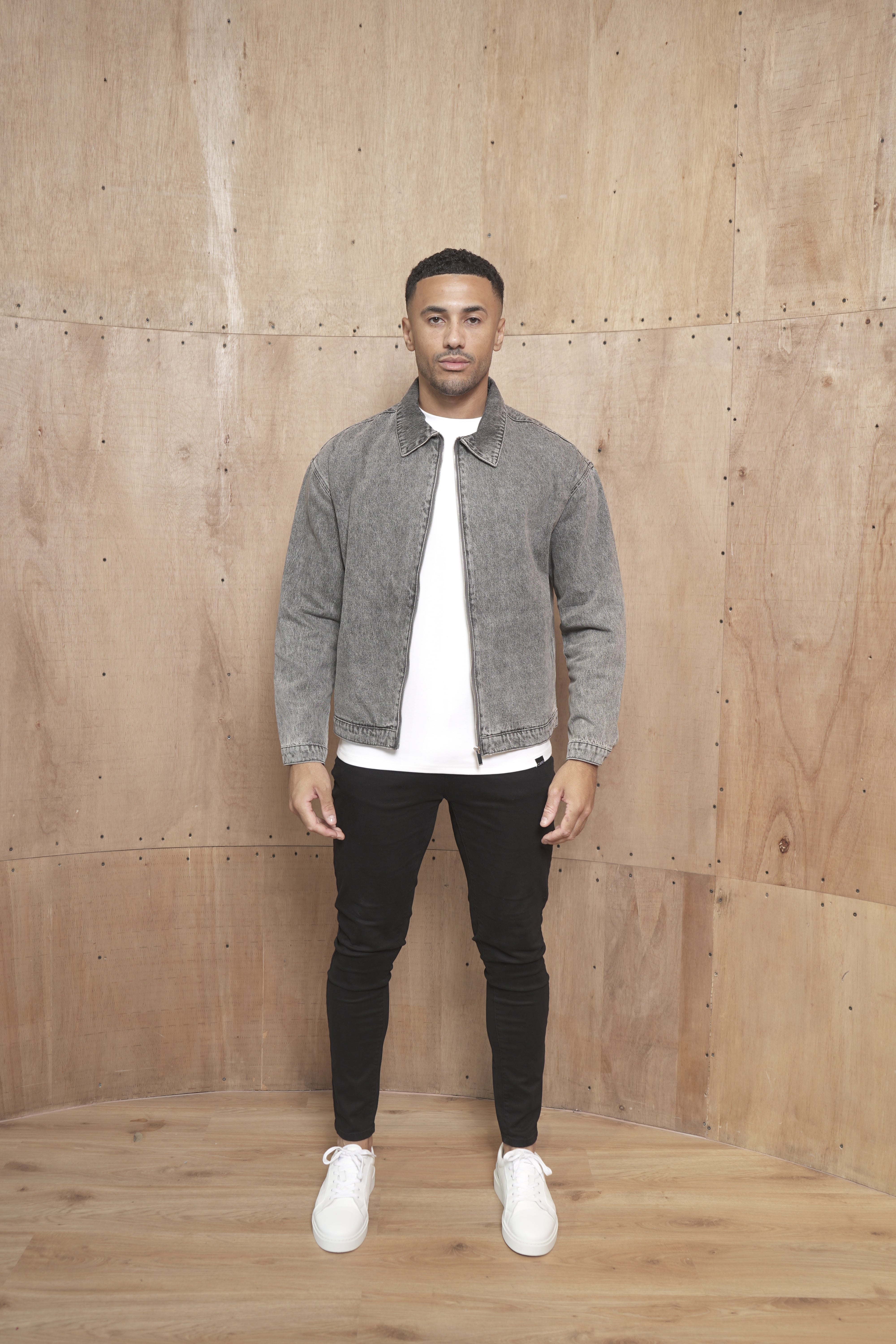 CAPO Washed Black Zip-Up Denim Jacket
