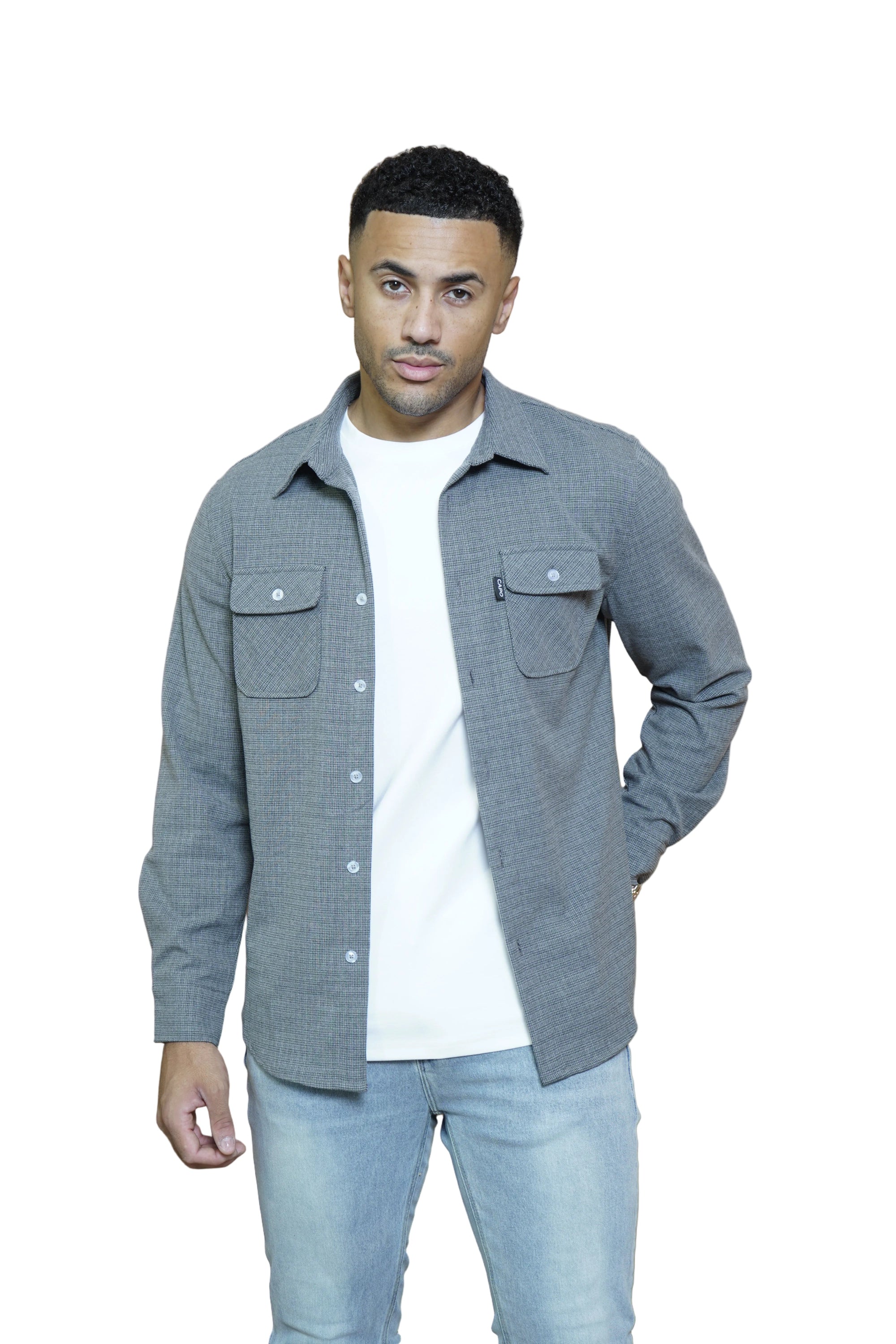 Front view of CAPO Ollie Grey Overshirt