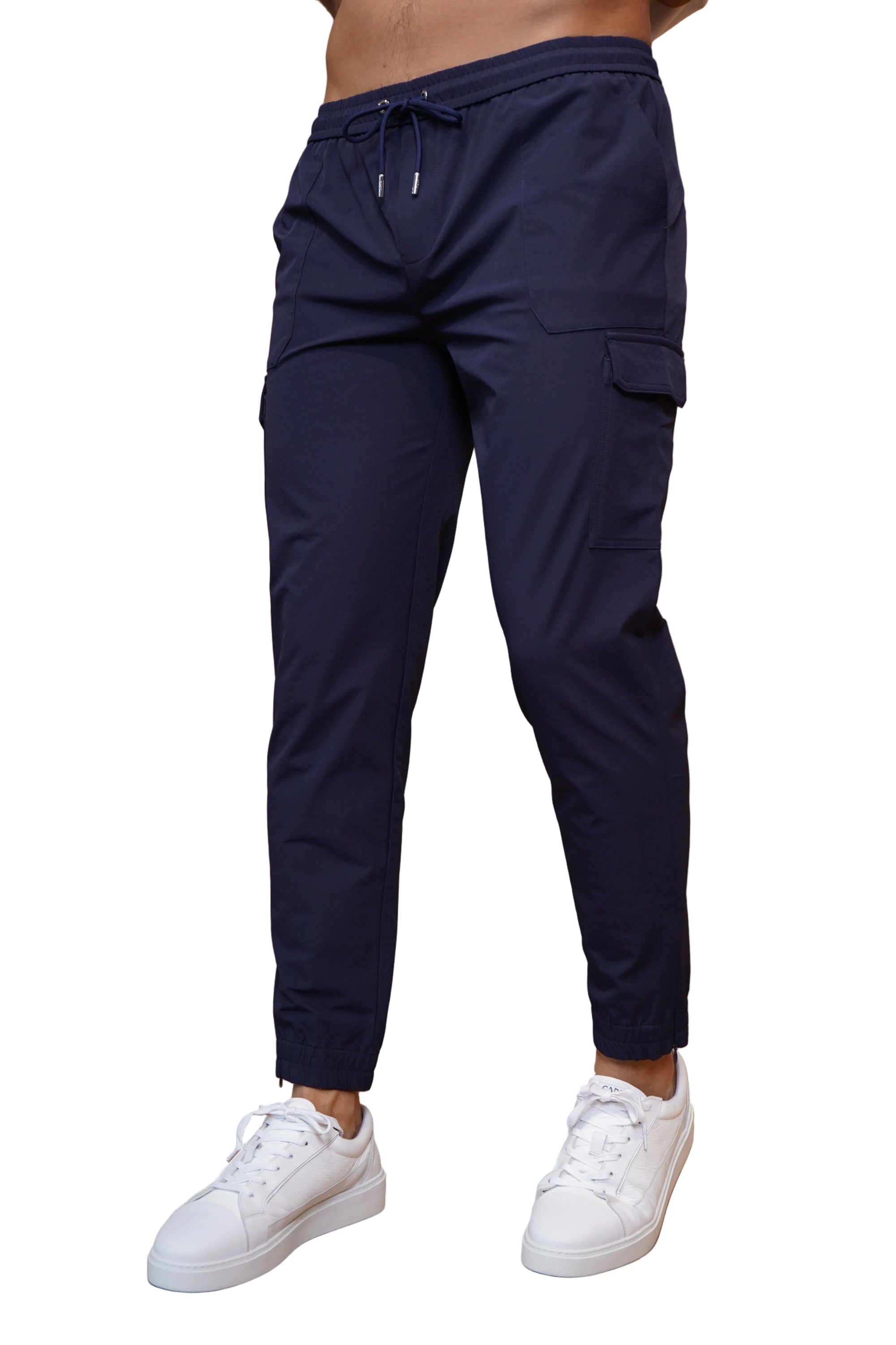 Front view of CAPO Smart Cuffed Navy Cargo Pants