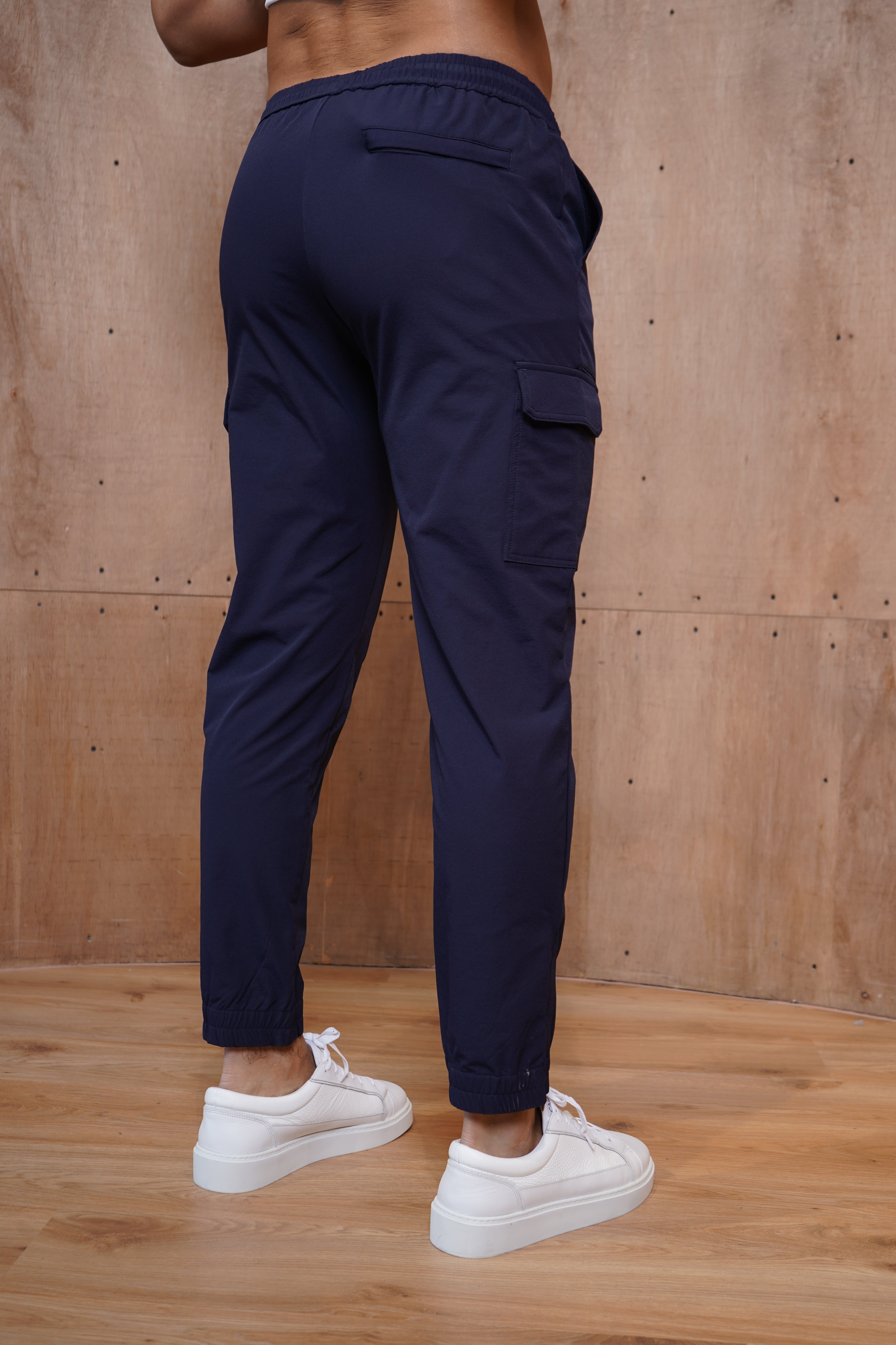 Back view of CAPO Smart Cuffed Navy Cargo Pants