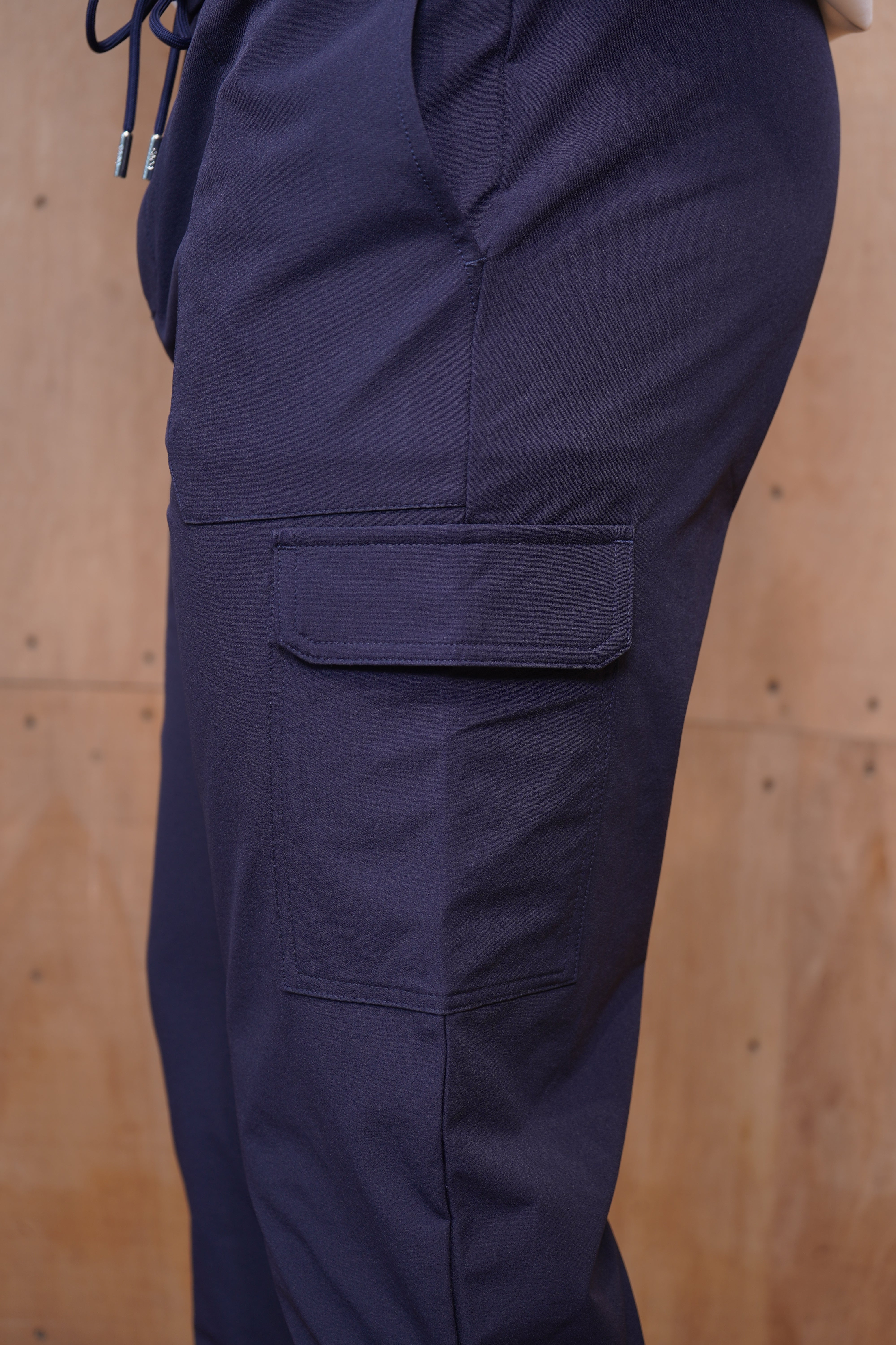 Side Pocket view of CAPO Smart Cuffed Navy Cargo Pants
