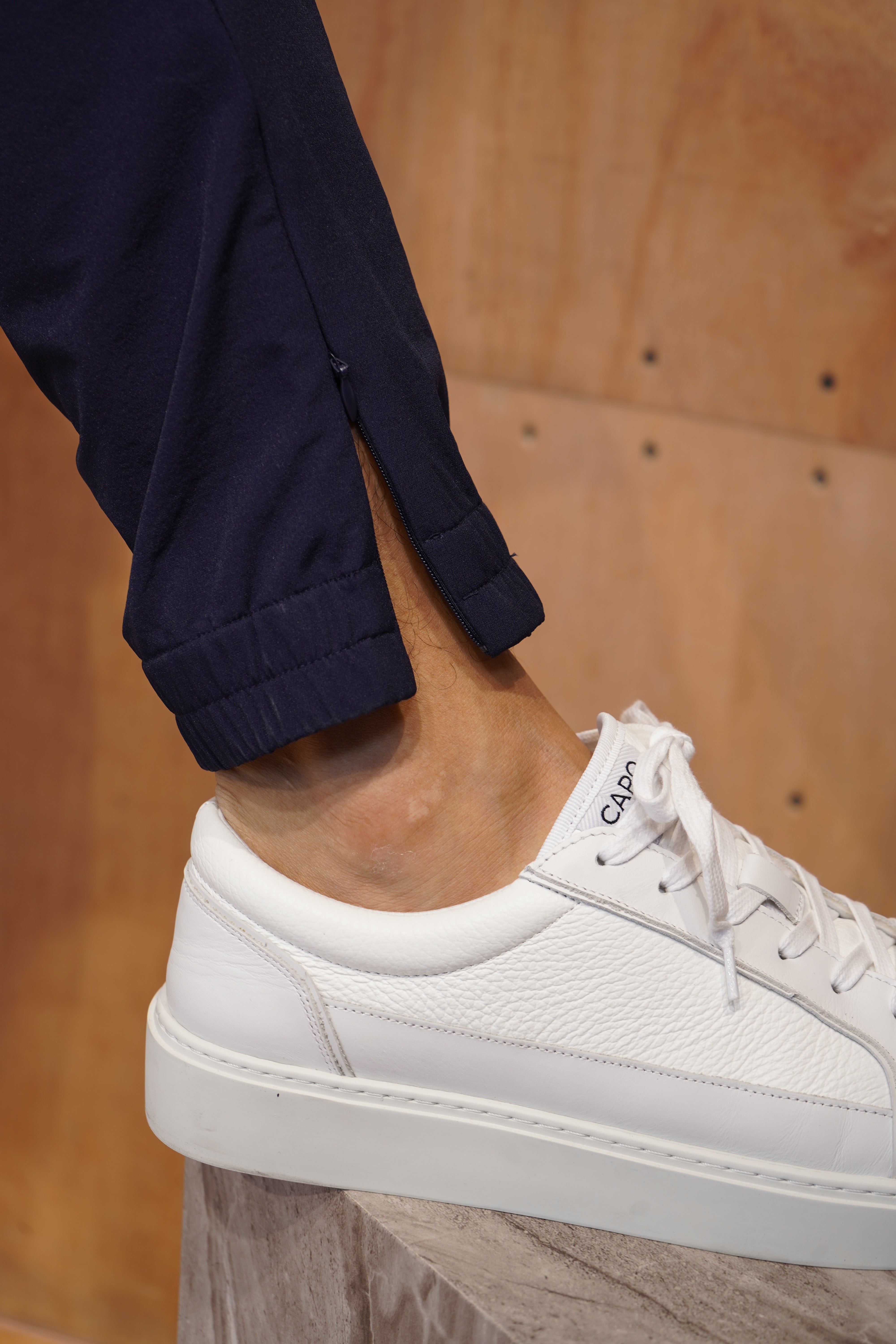 Detail view of CAPO Smart Cuffed Navy Cargo Pants