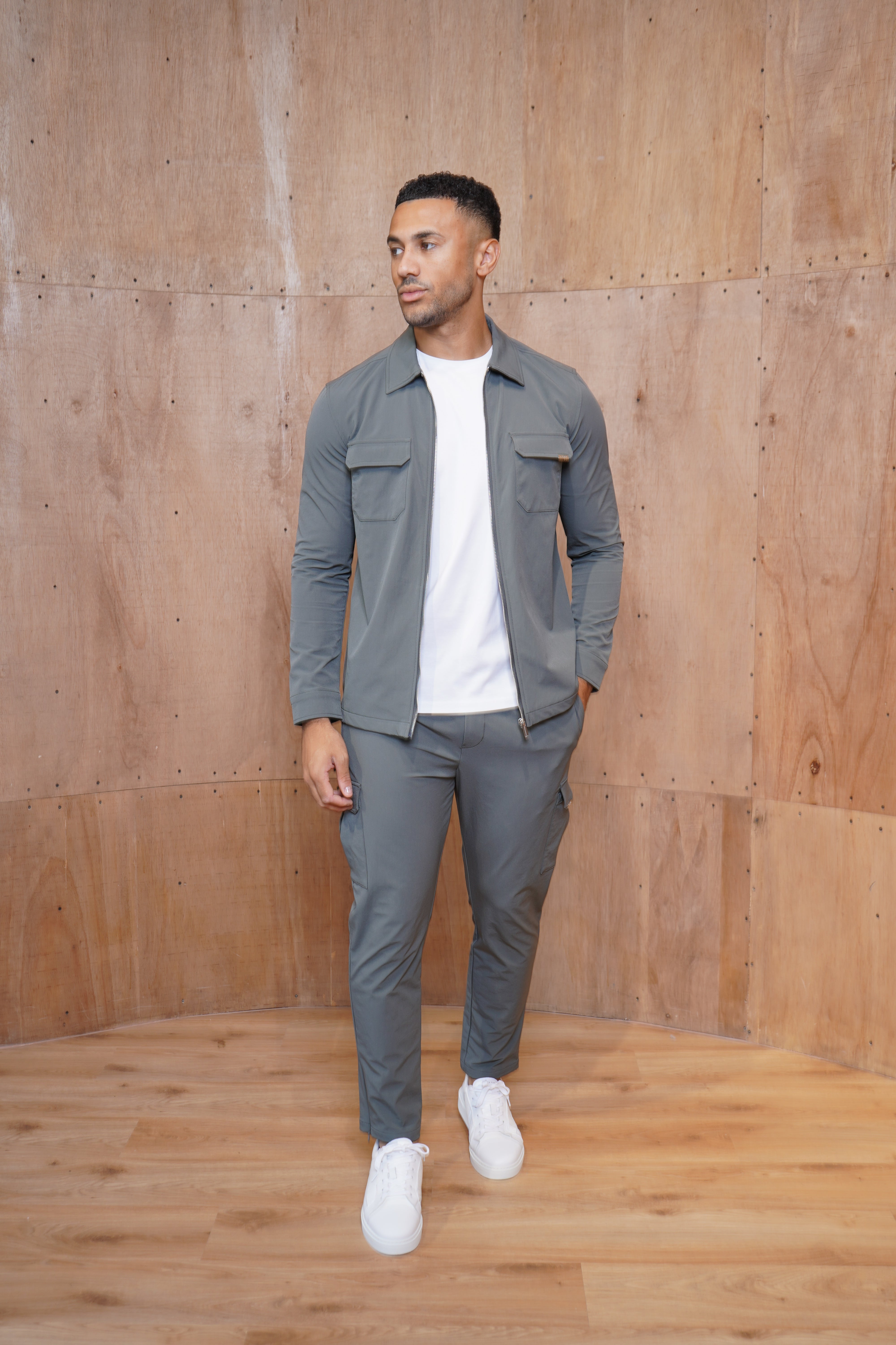 Model view of CAPO Utility Regular Charcoal Cargo Pants