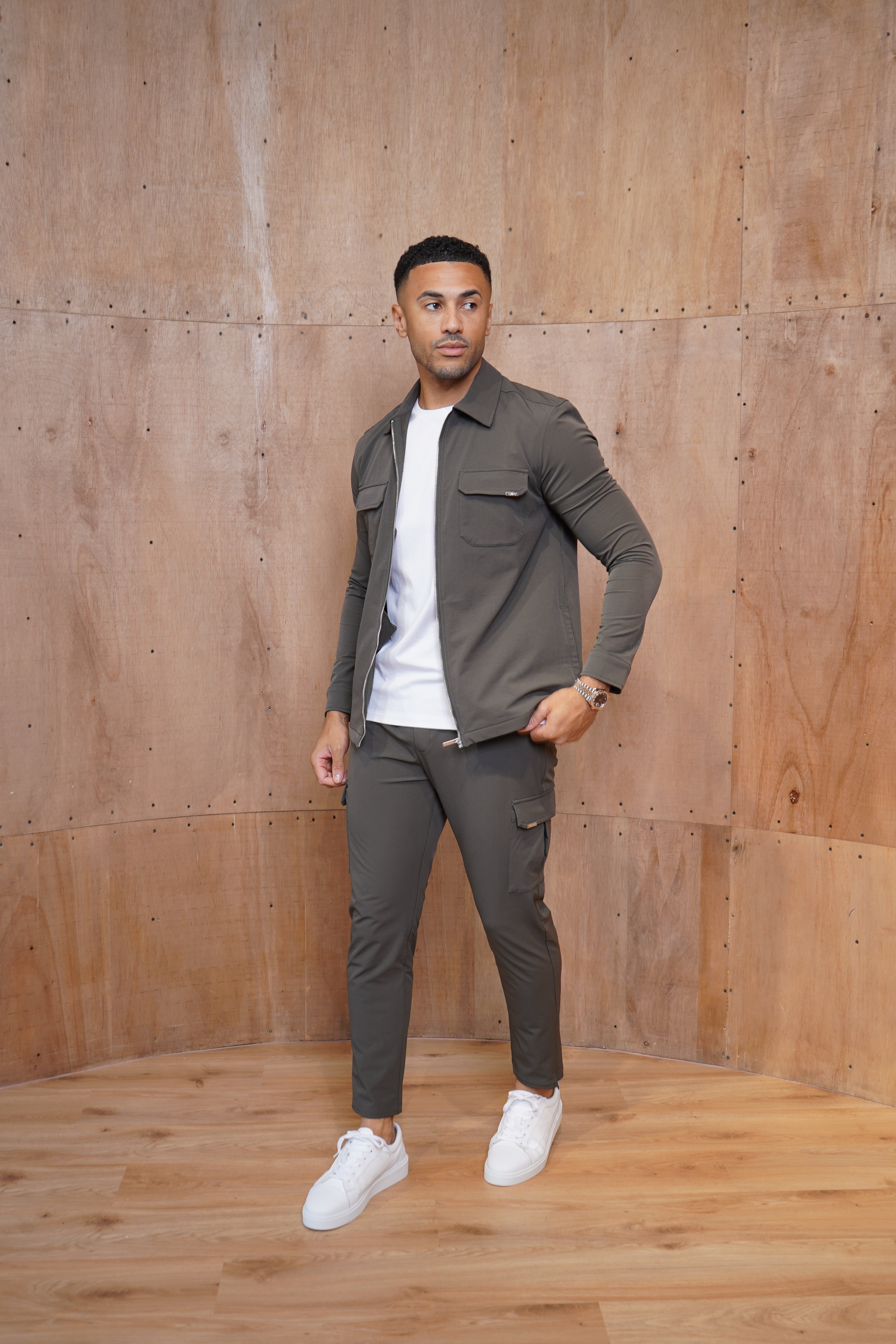 Model view of CAPO Utility Regular Khaki Cargo Pants