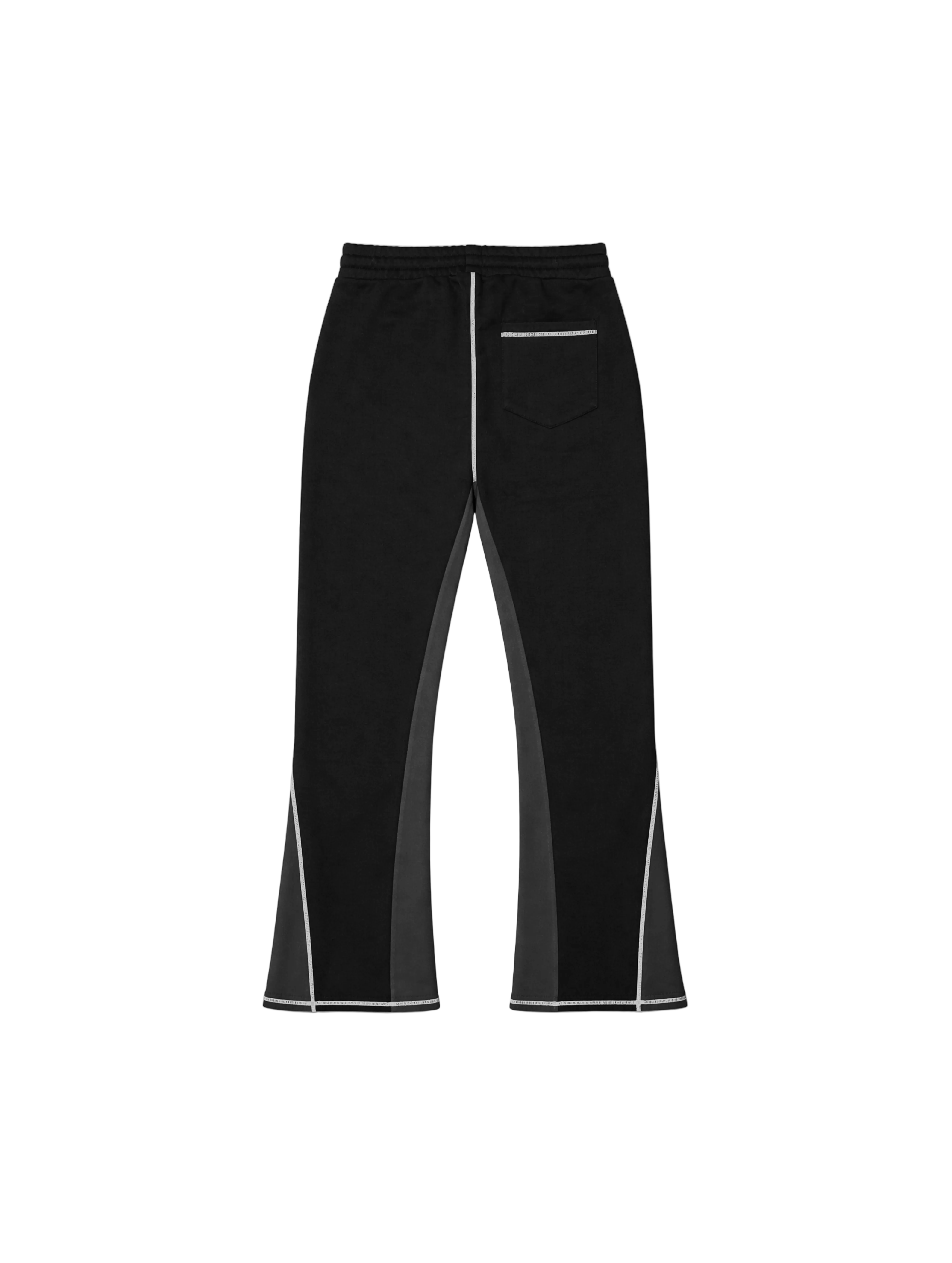 Back view of kortsiide Superstar Stitched Flared Triple Black Sweatpants