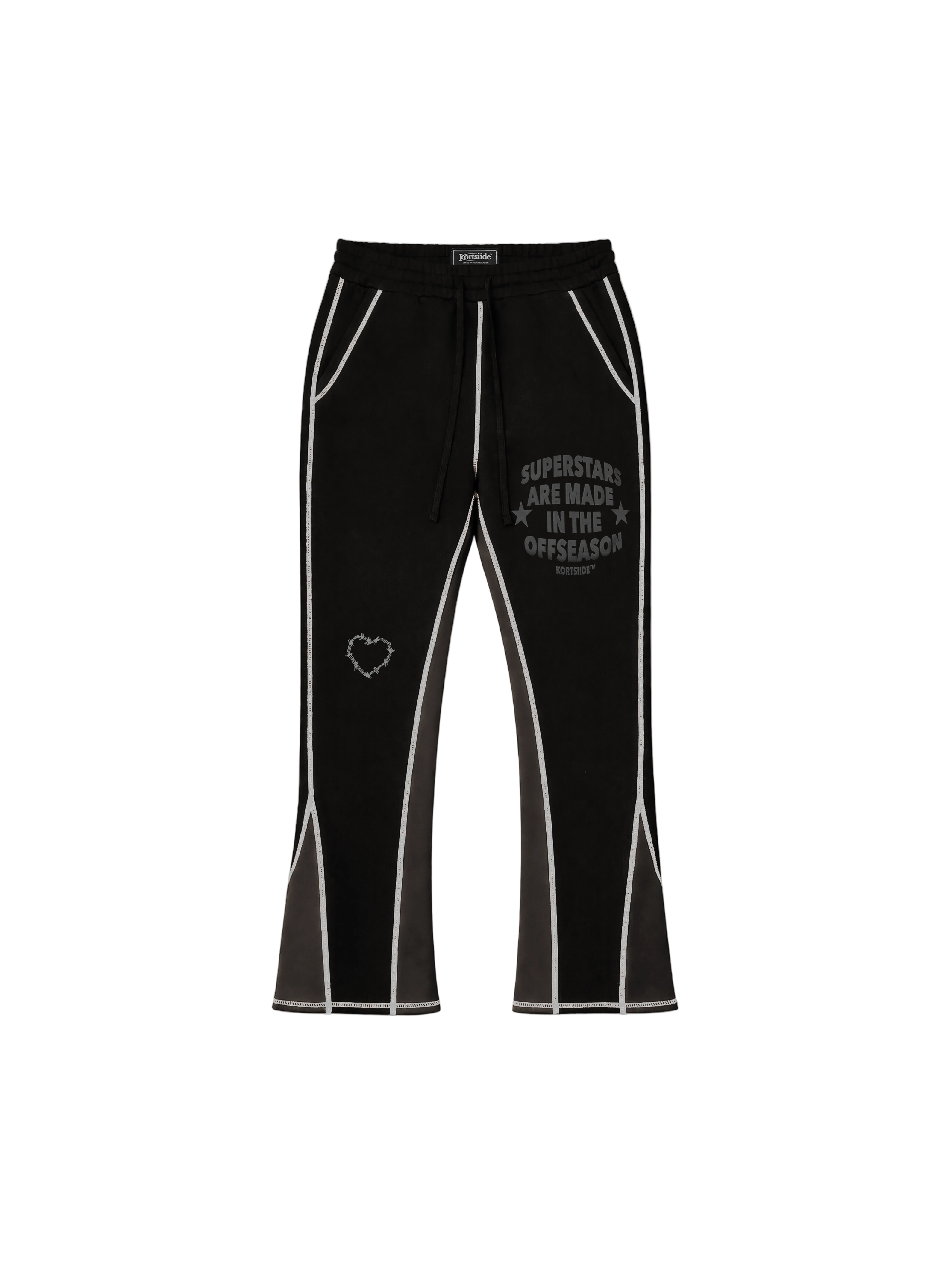 Front view of kortsiide Superstar Stitched Flared Triple Black Sweatpants