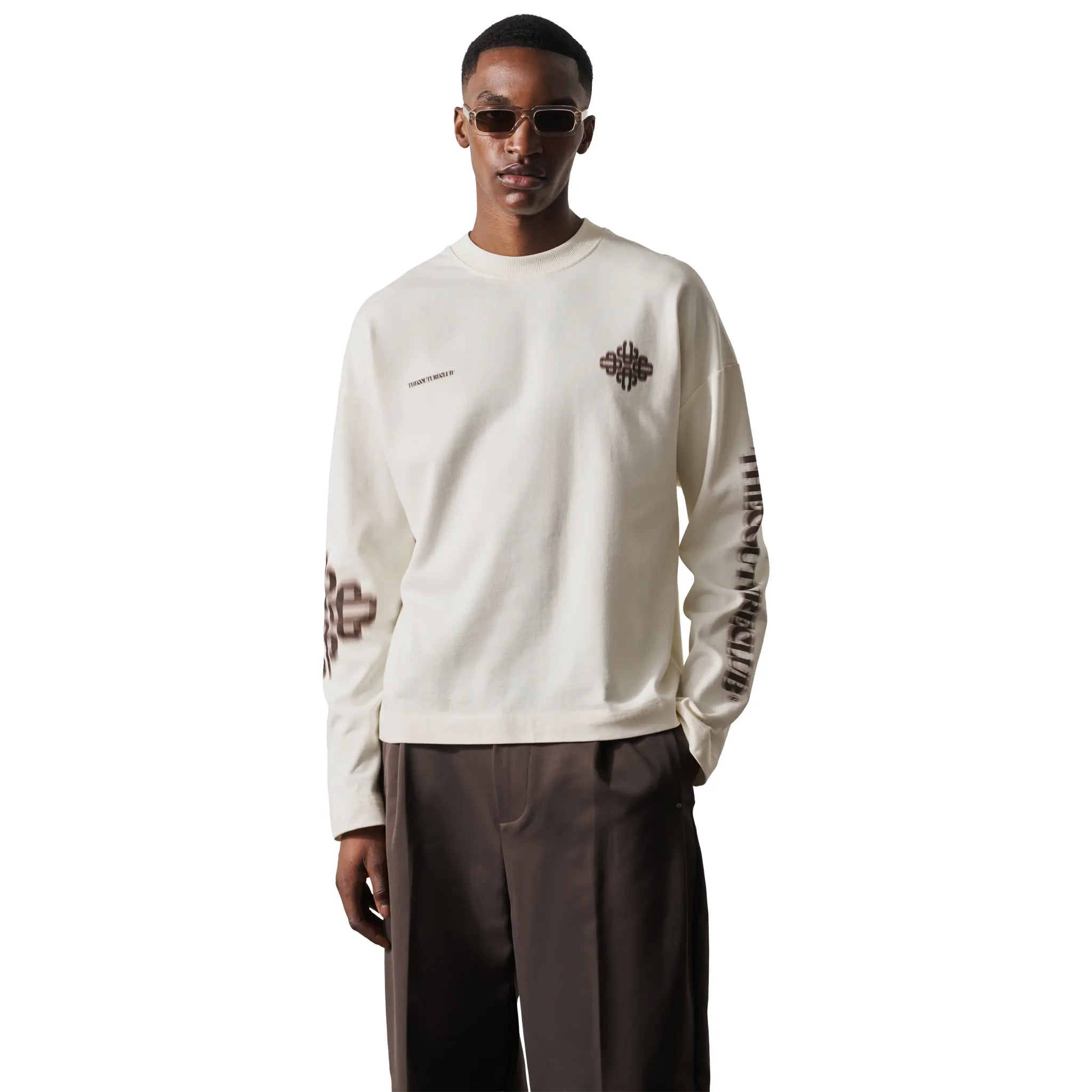 Front View of The Couture Club Motion Blurred L/S Off White T-Shirt