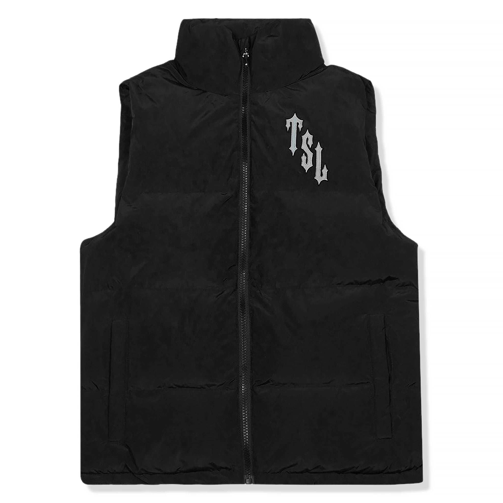 Front view of Trapstar Shooters Black Reflective Gilet