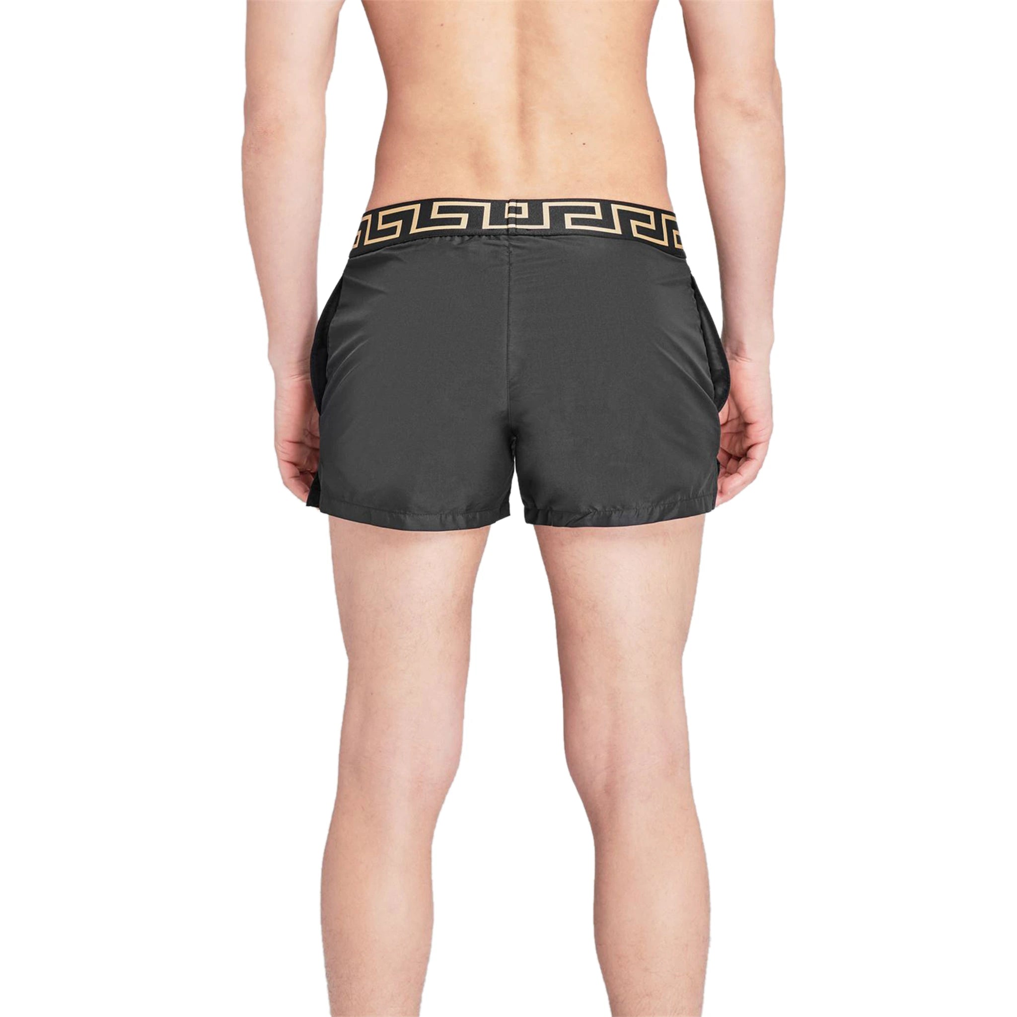 Model back view of Versace Logo Swimming Shorts Black