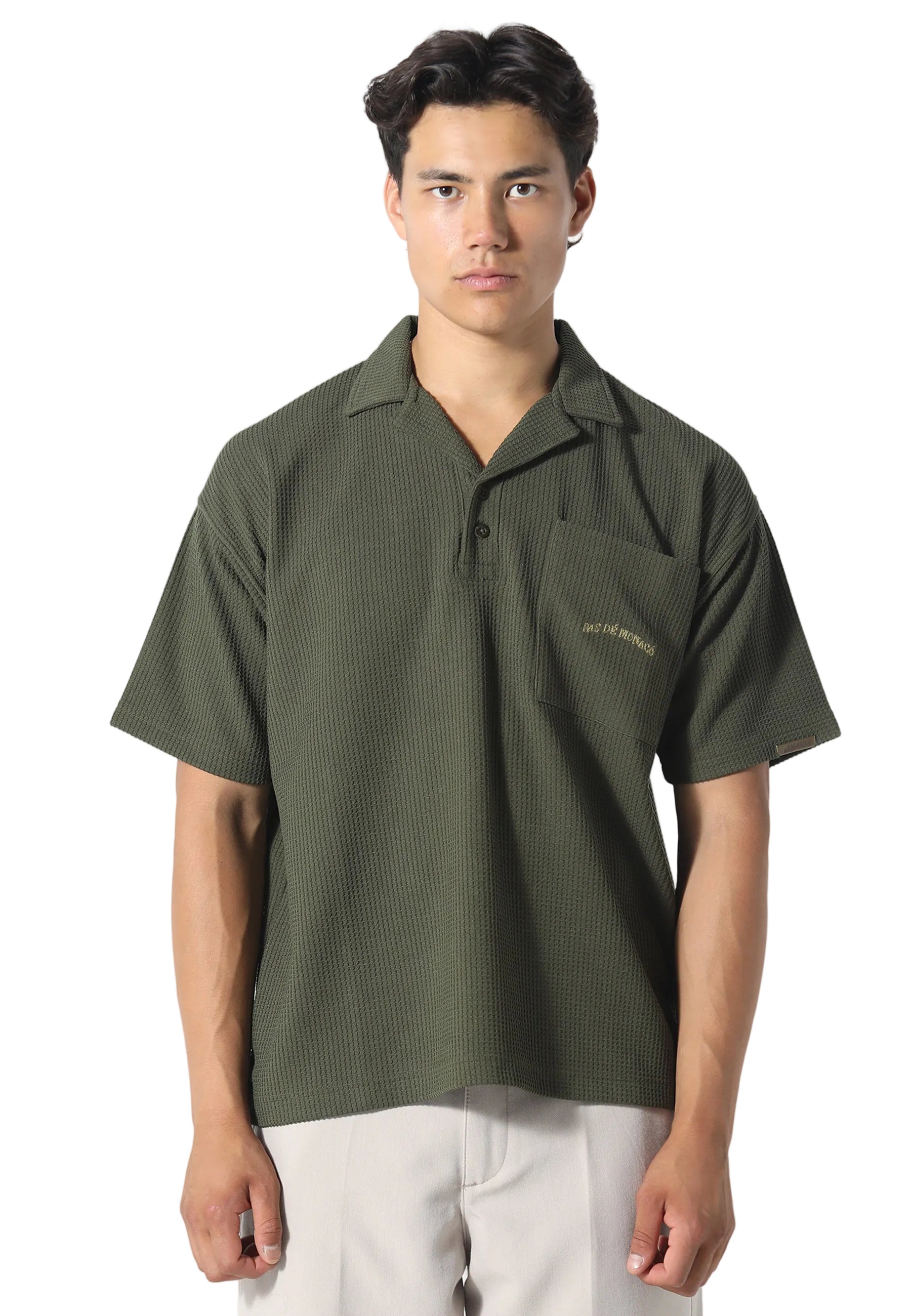 Pas De Monaco Waffle Khaki Polo Shirt