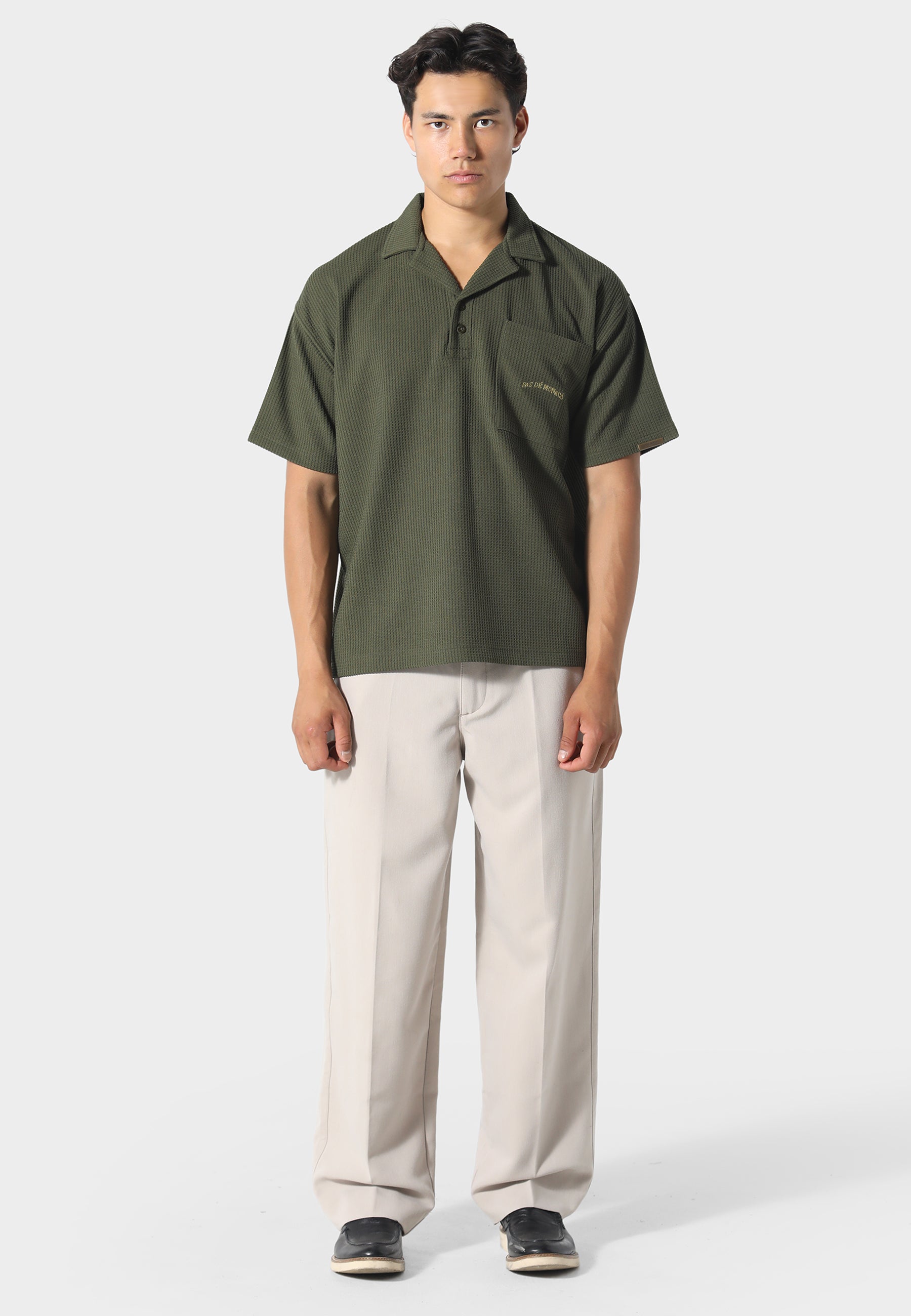 Pas De Monaco Waffle Khaki Polo Shirt