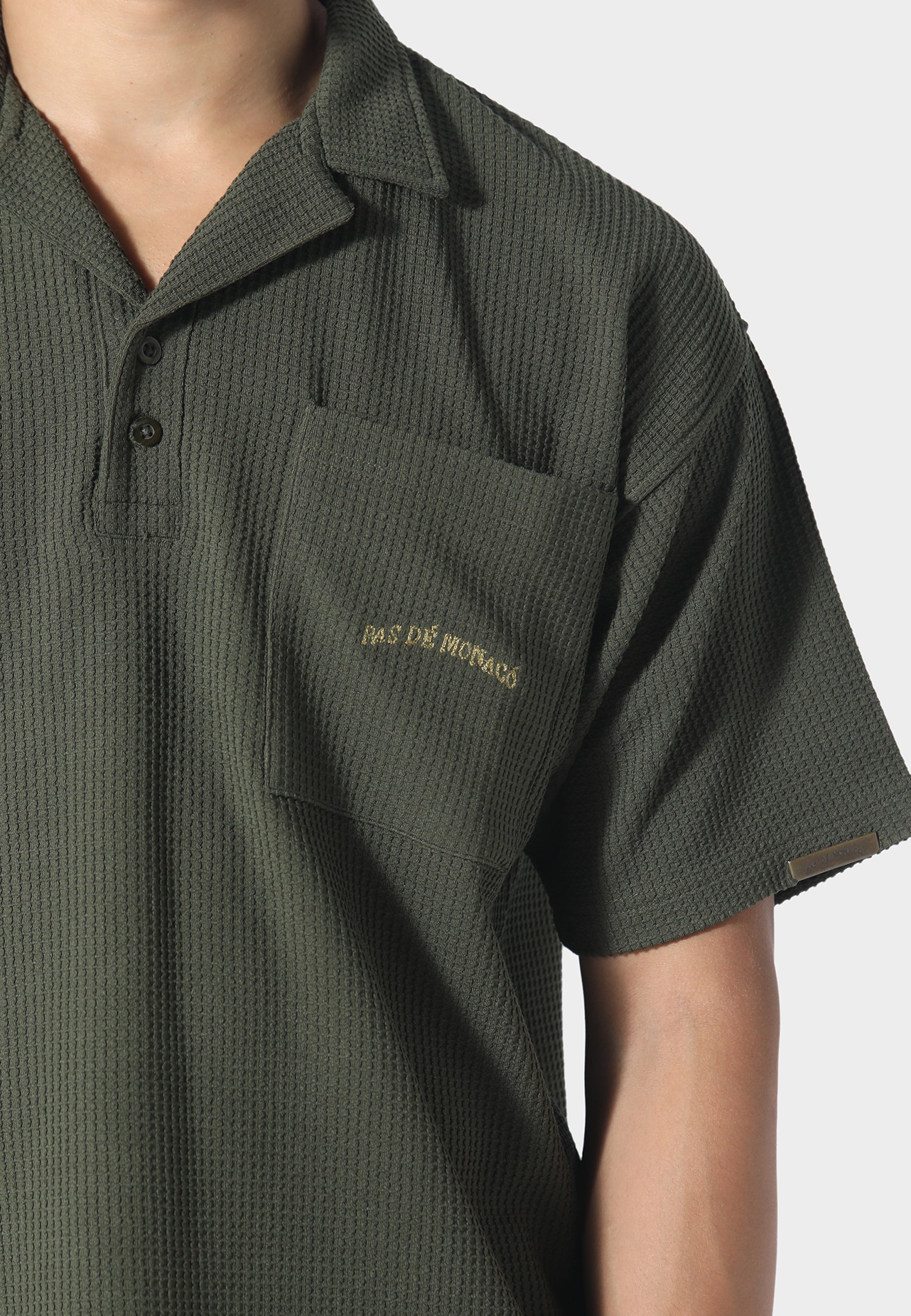 Pas De Monaco Waffle Khaki Polo Shirt