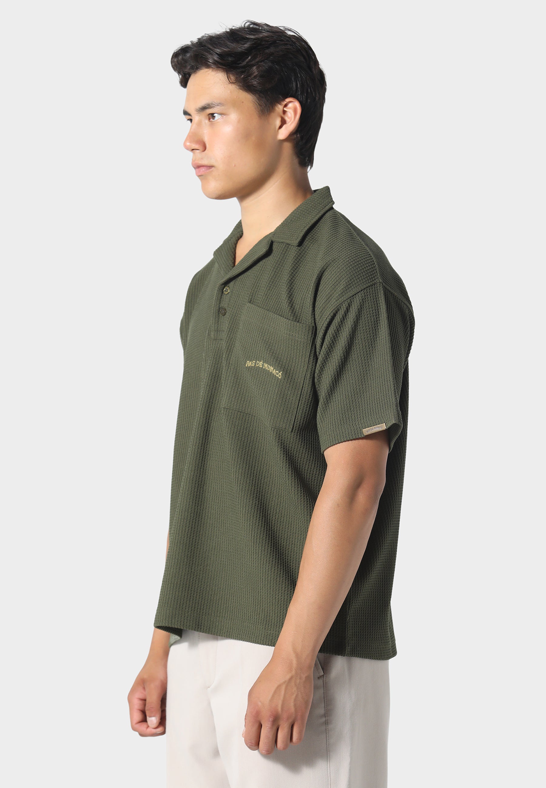 Pas De Monaco Waffle Khaki Polo Shirt
