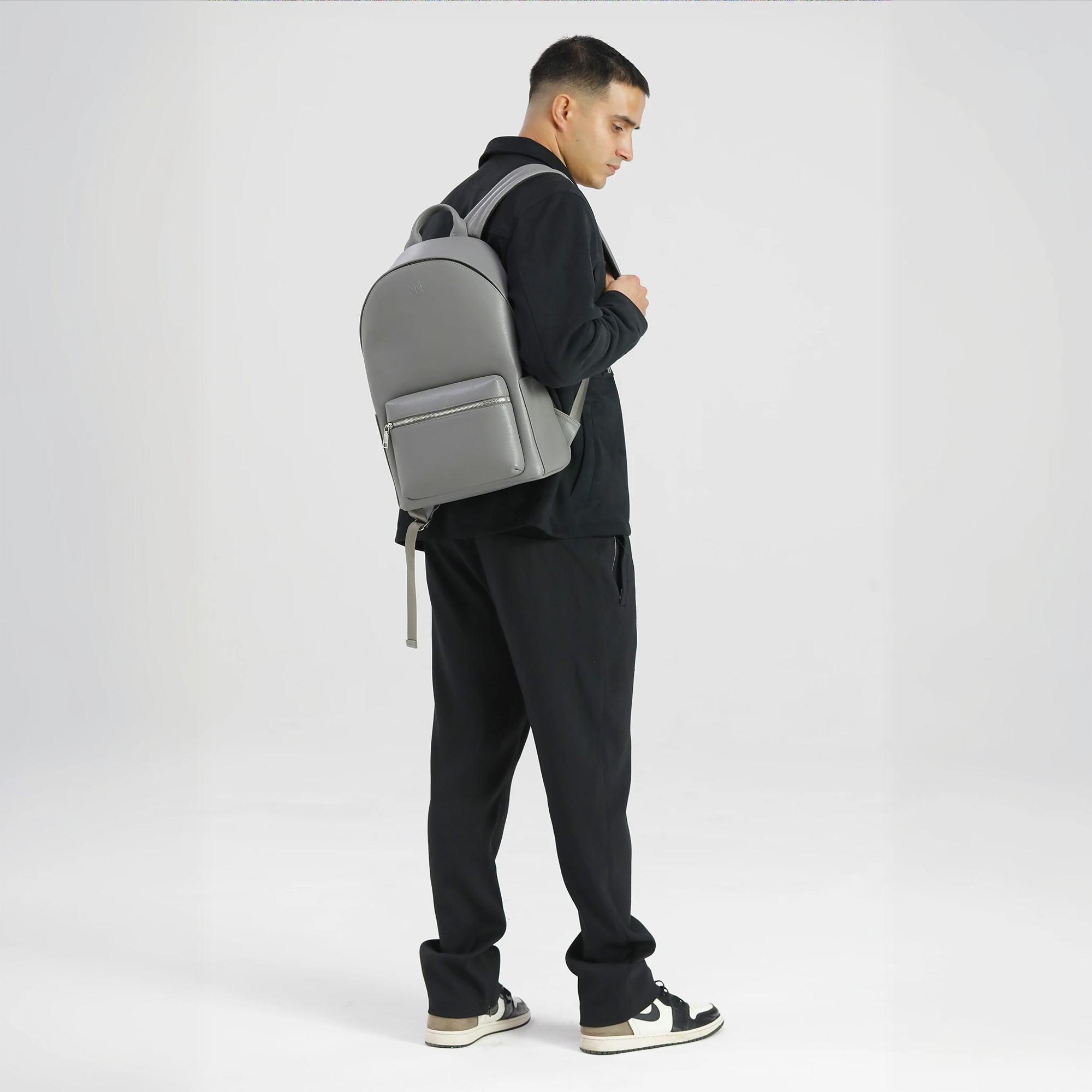 MM London Nardo Saffiano Leather Grey Backpack
