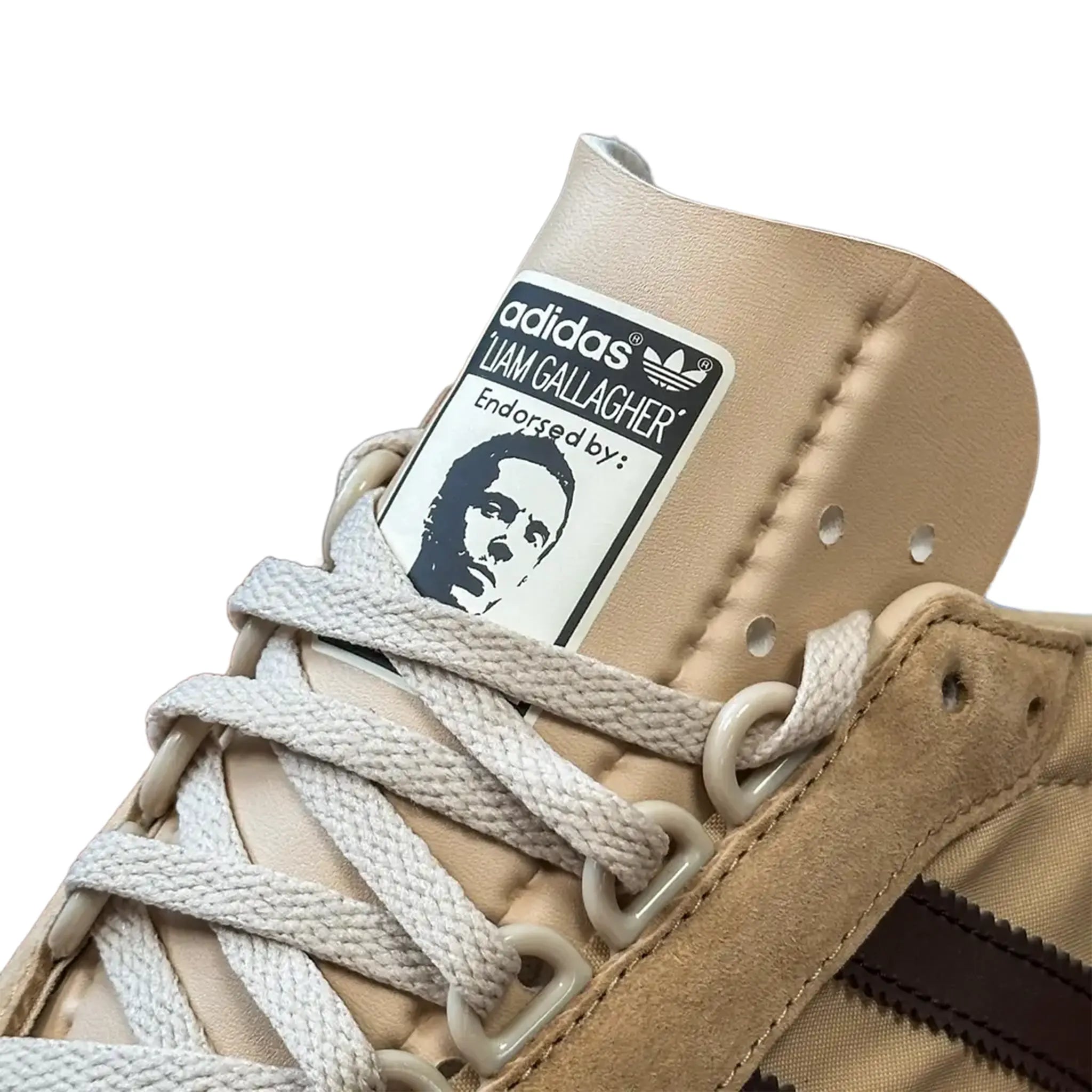 Detailed Upper View of Adidas Achille Spezial x Liam Gallagher Stone Khaki JR4878