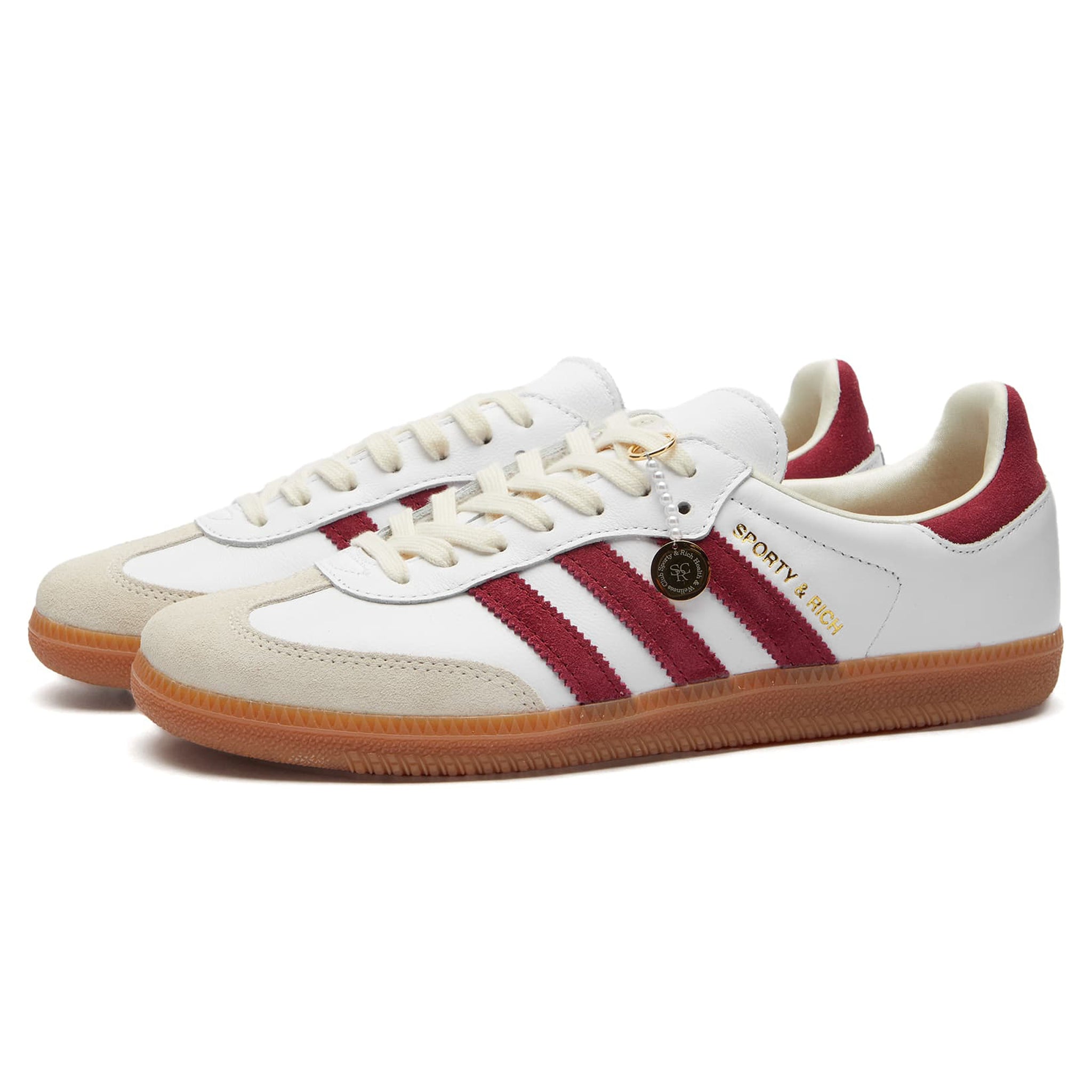 Front side view of Adidas Samba Sporty & Rich White Collegiate Burgundy IF5660
