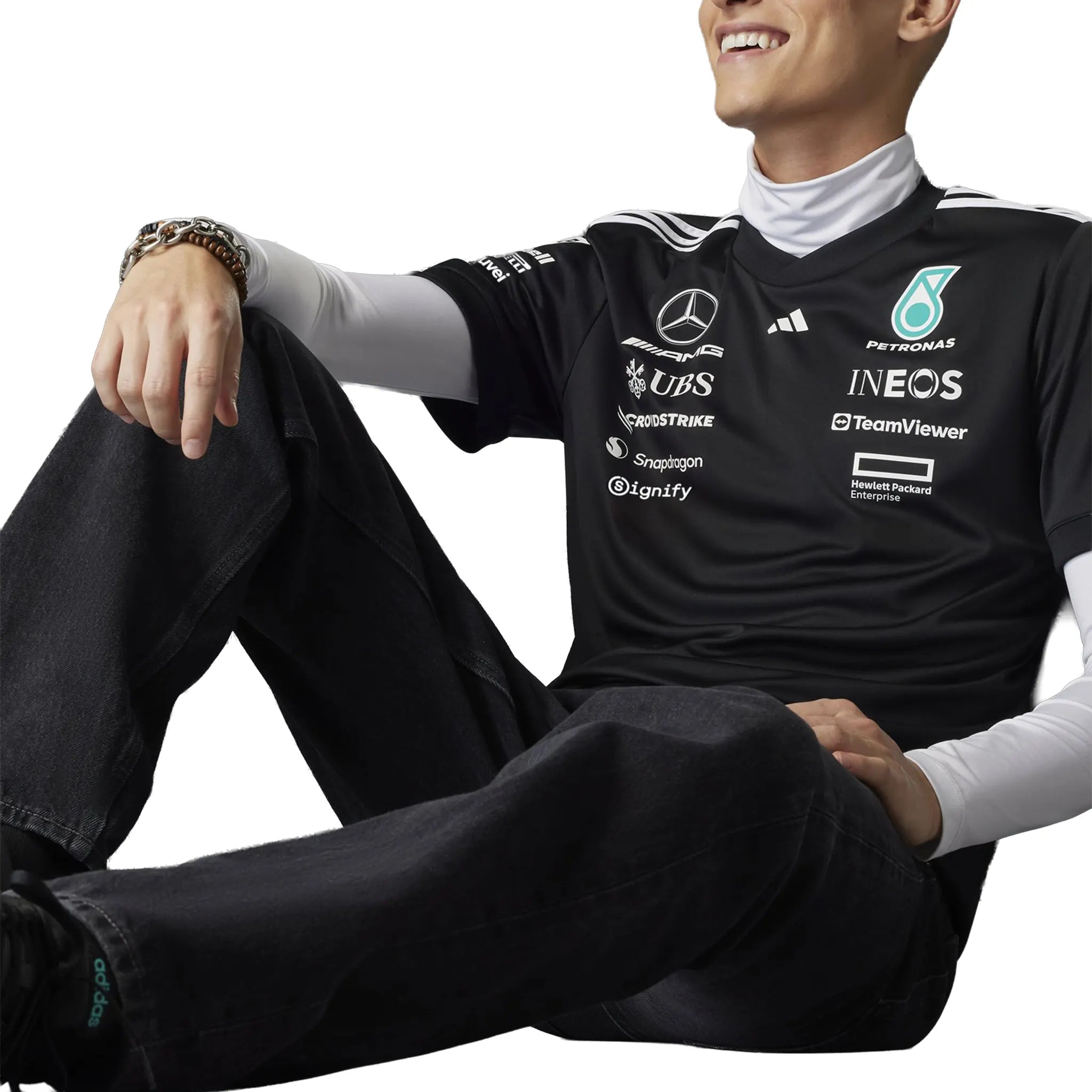 Model View of Adidas x Mercedes AMG Petronas Formula One Team Black T-Shirt AD542D63M-Q11
