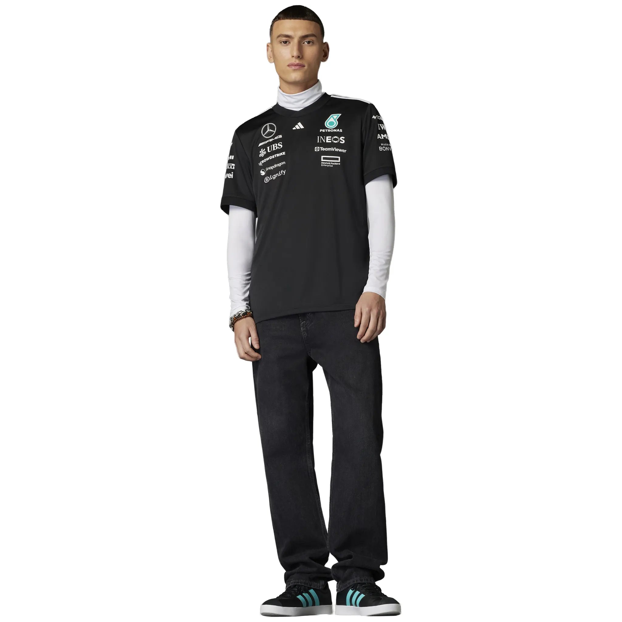 Model View of Adidas x Mercedes AMG Petronas Formula One Team Black T-Shirt AD542D63M-Q11