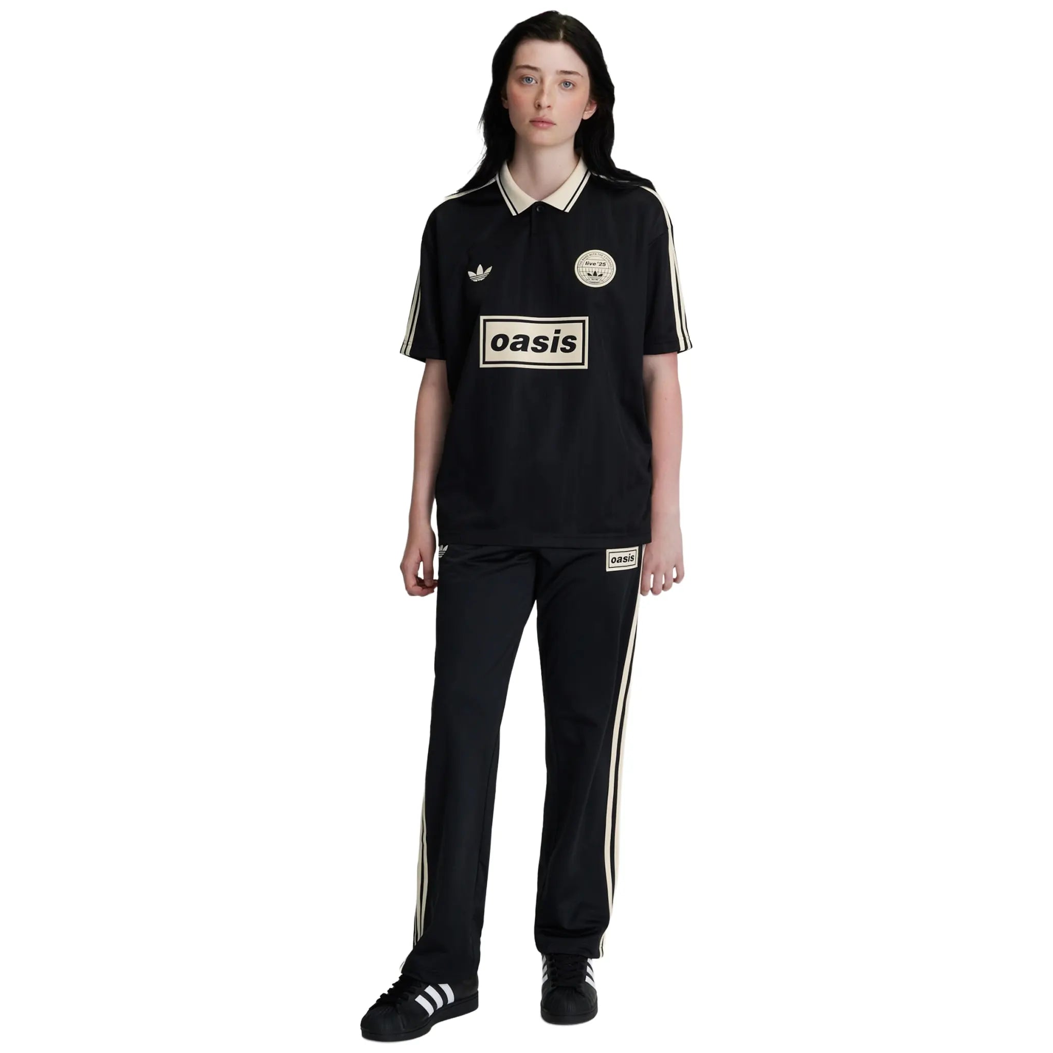 Front View of Adidas x Oasis Tour Jacquard Black Jersey KT3437