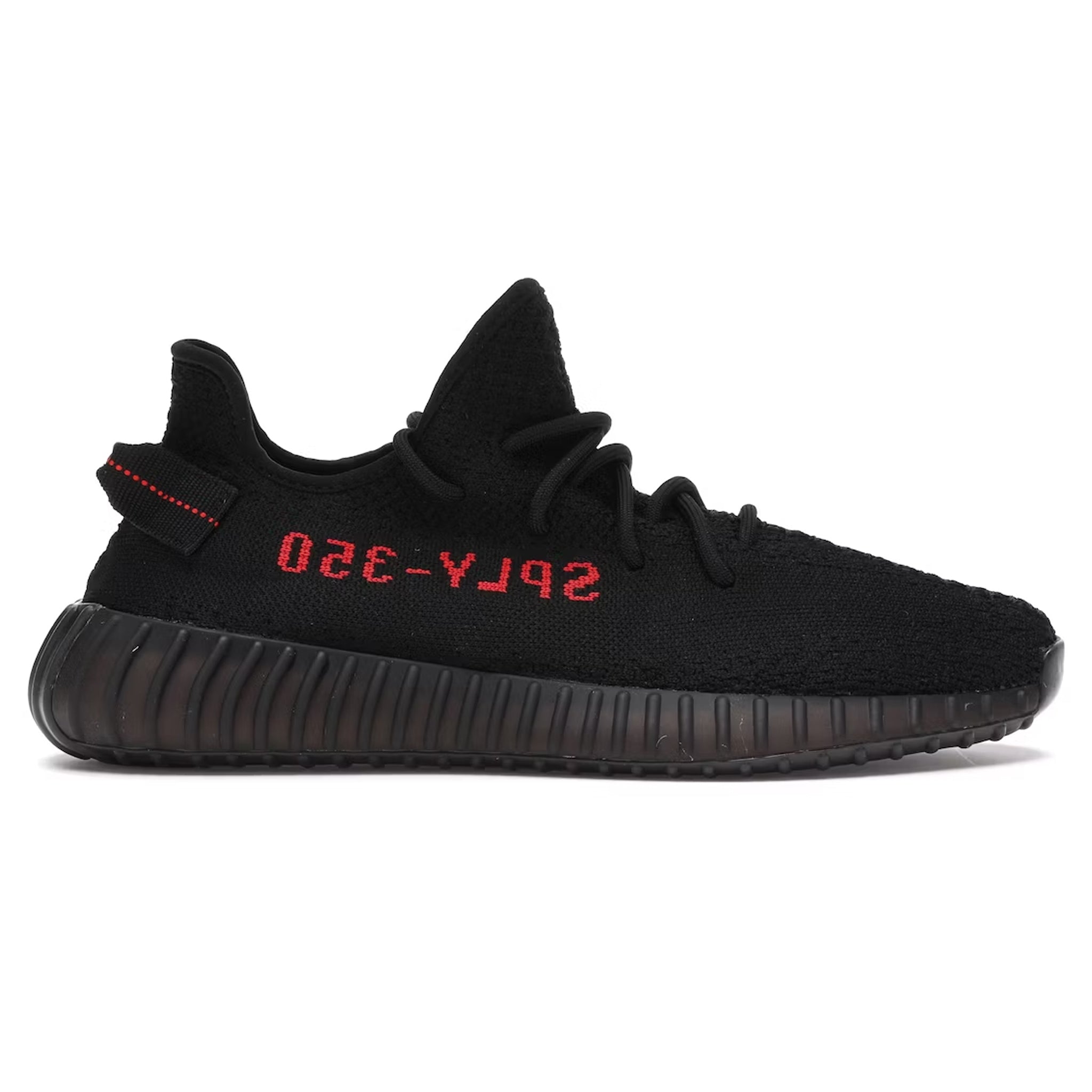 Side view of Adidas Yeezy Boost 350 V2 Bred Core Black Red CP9652