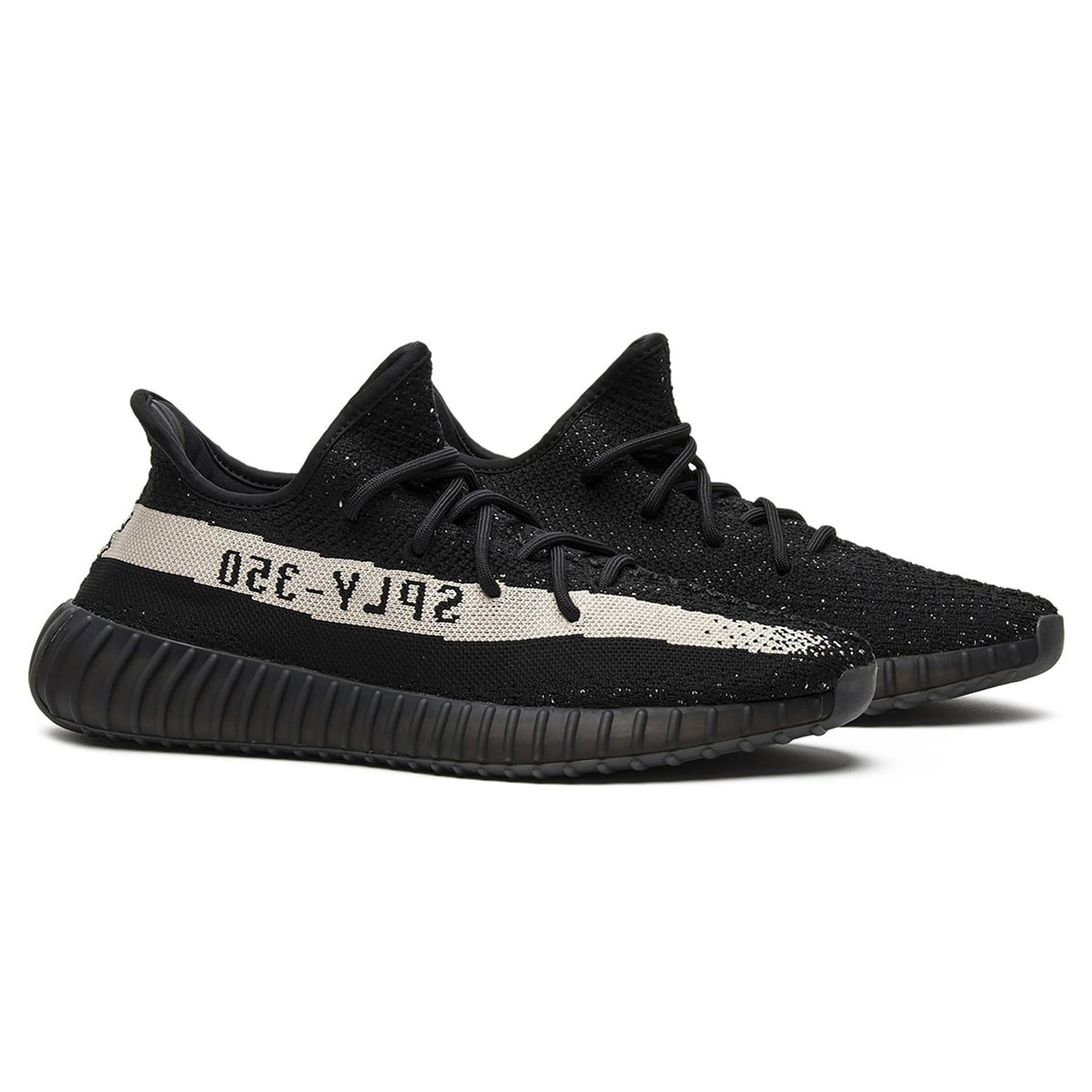 Front side view of Adidas Yeezy Boost 350 V2 Core Black White (Oreo) BY1604