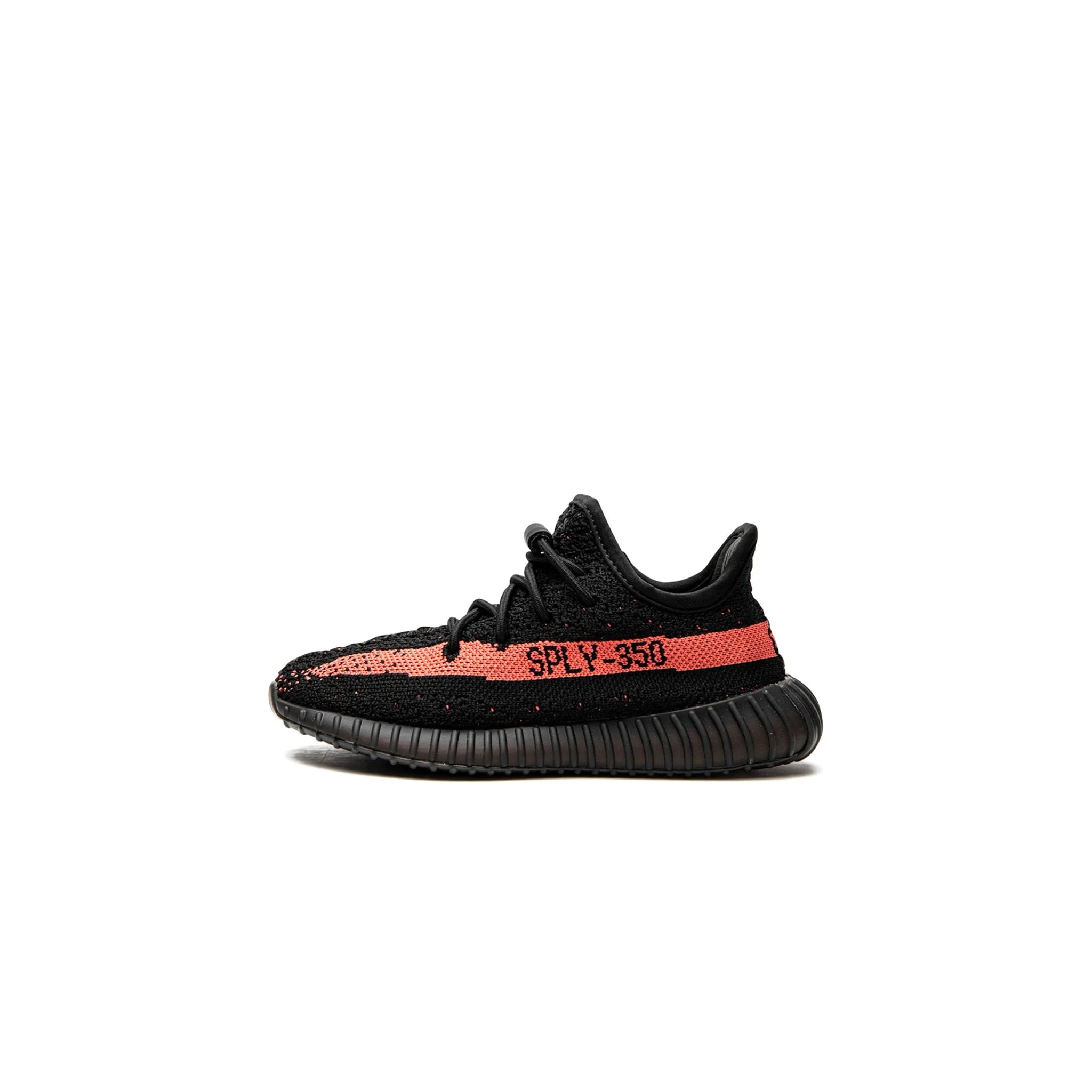 Side view of Adidas Yeezy Boost 350 V2 Kids Core Black Red HP6591