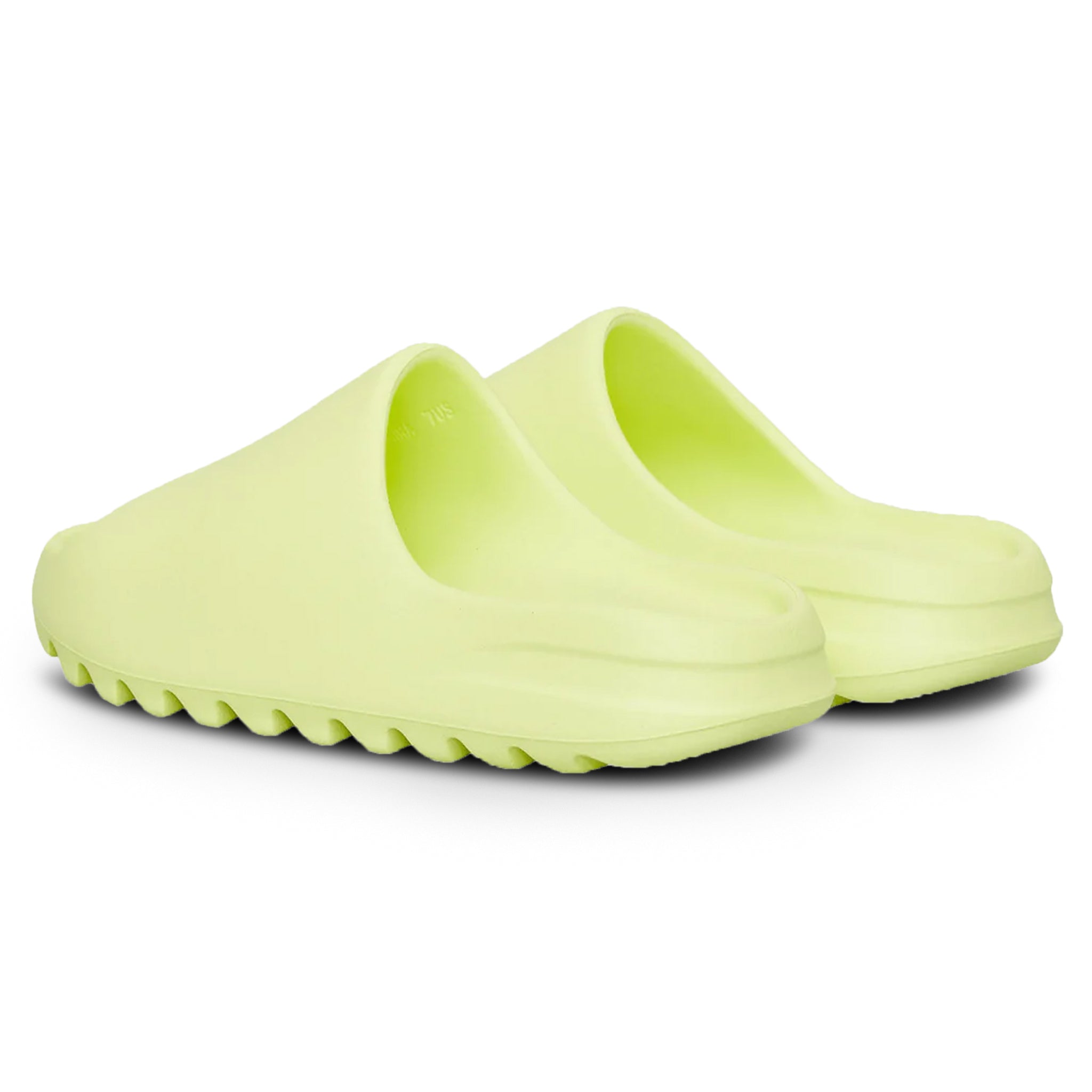 Heel view of Adidas Yeezy Slide Glow Green GX6138