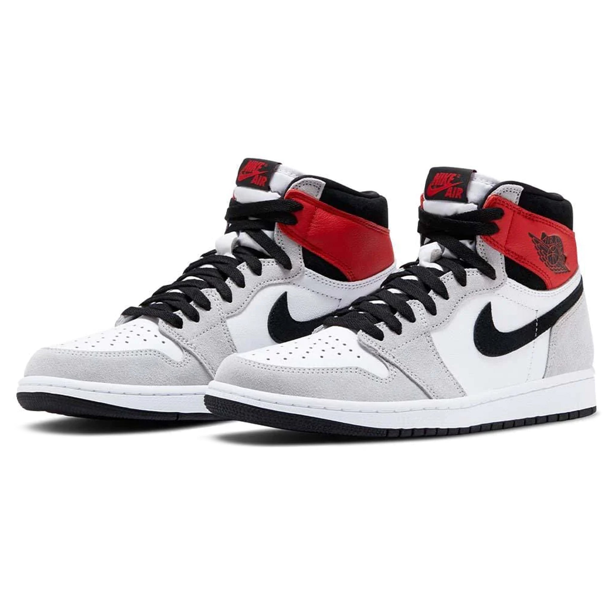 Front side view of Air Jordan 1 High Light Smoke Grey Sneaker 555088-126