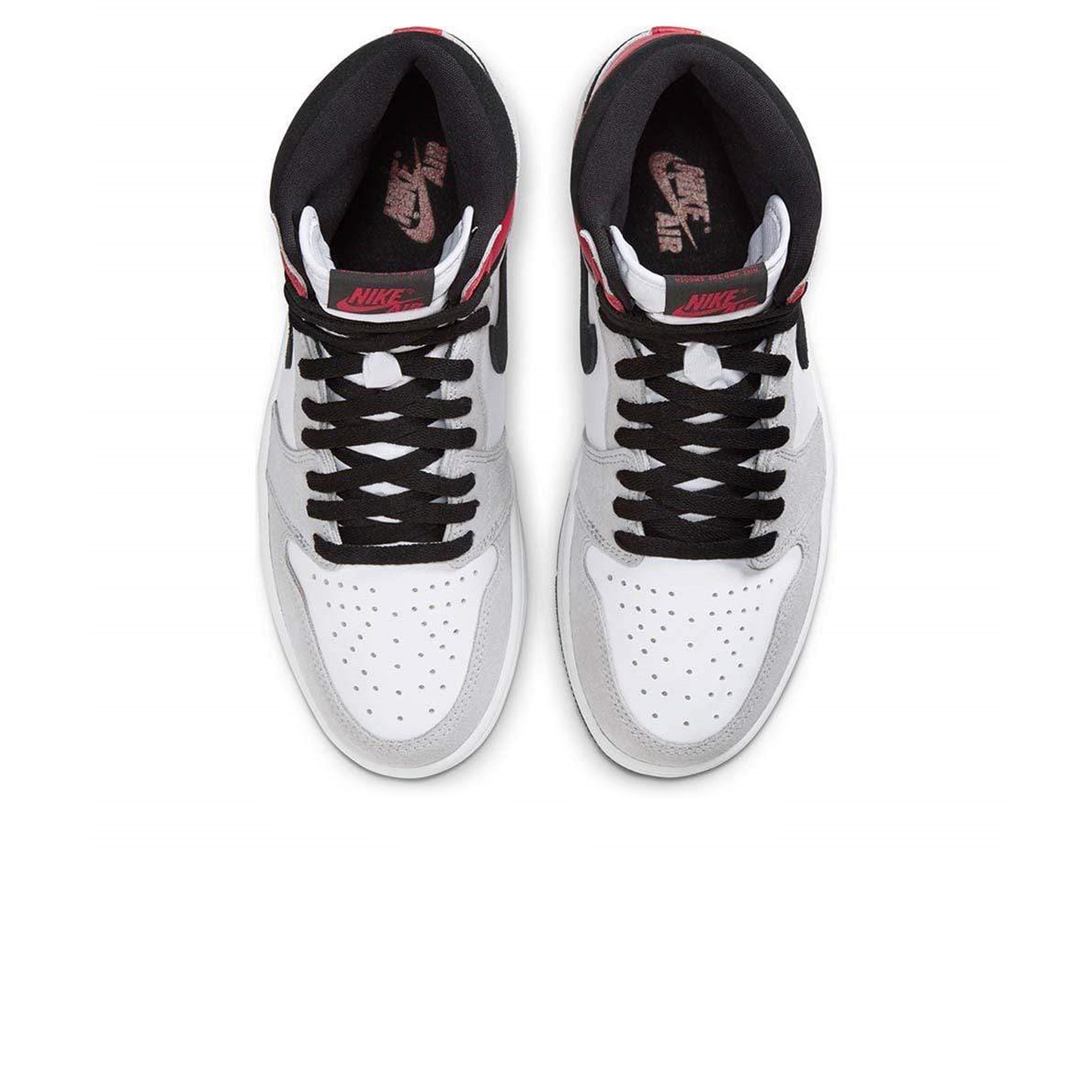 Top down view of Air Jordan 1 High Light Smoke Grey Sneaker 555088-126