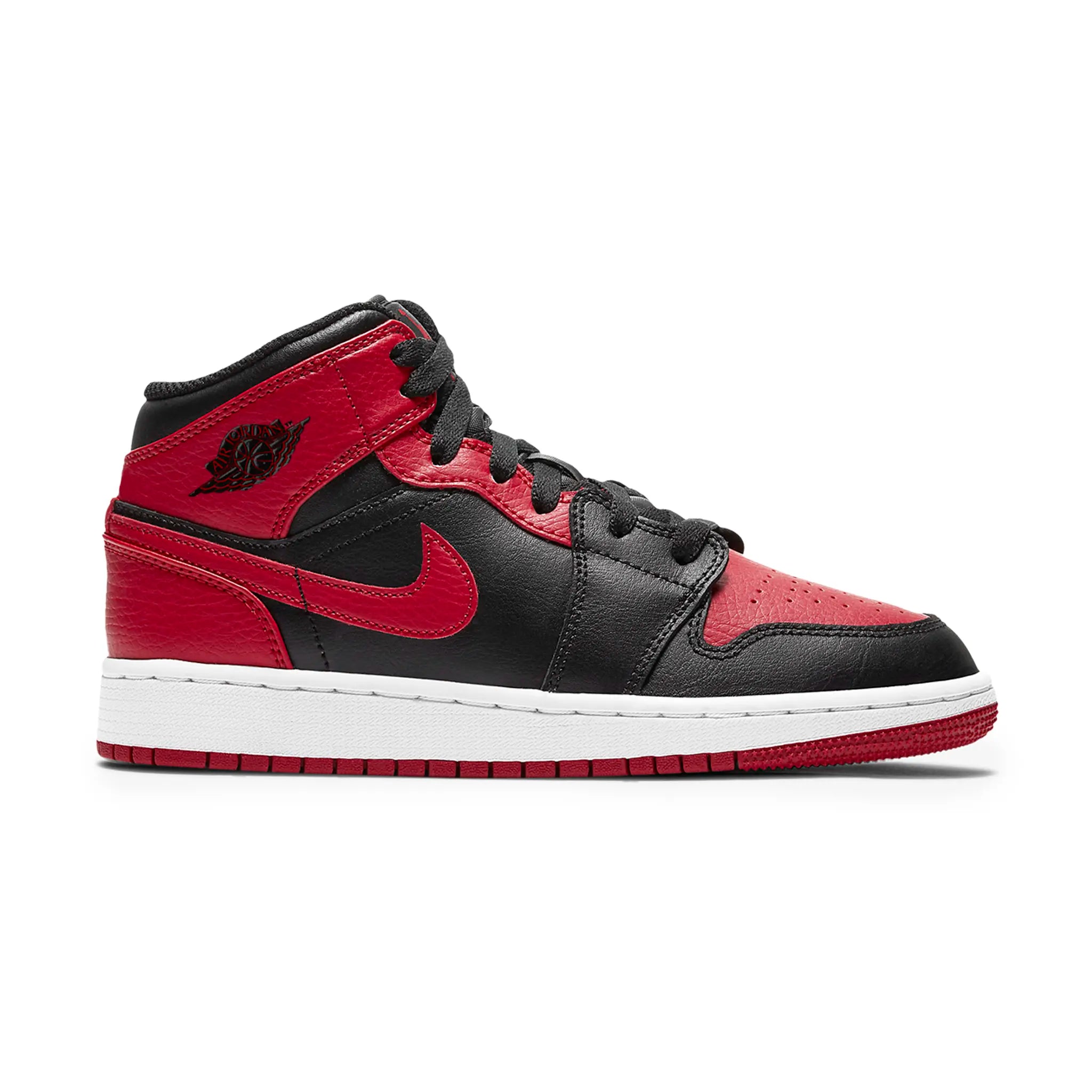 Side view of Air Jordan 1 Mid Banned (GS) 554725-074