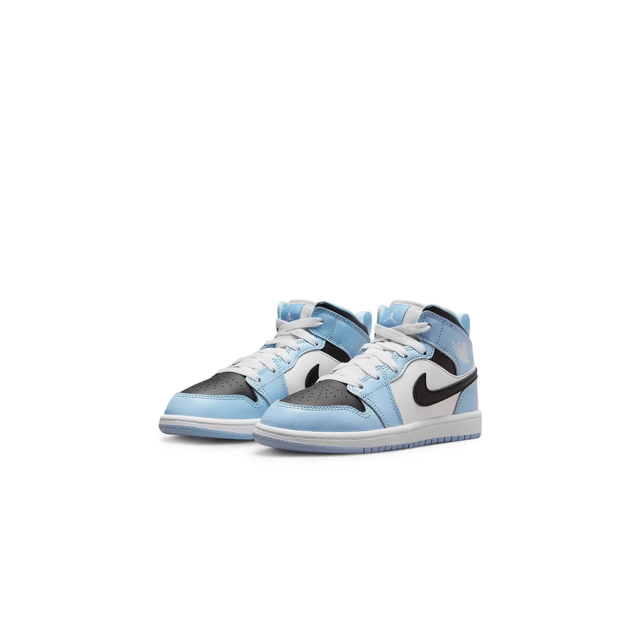 Front side view of Air Jordan 1 Mid Ice Blue (2022) (PS) 640737-401