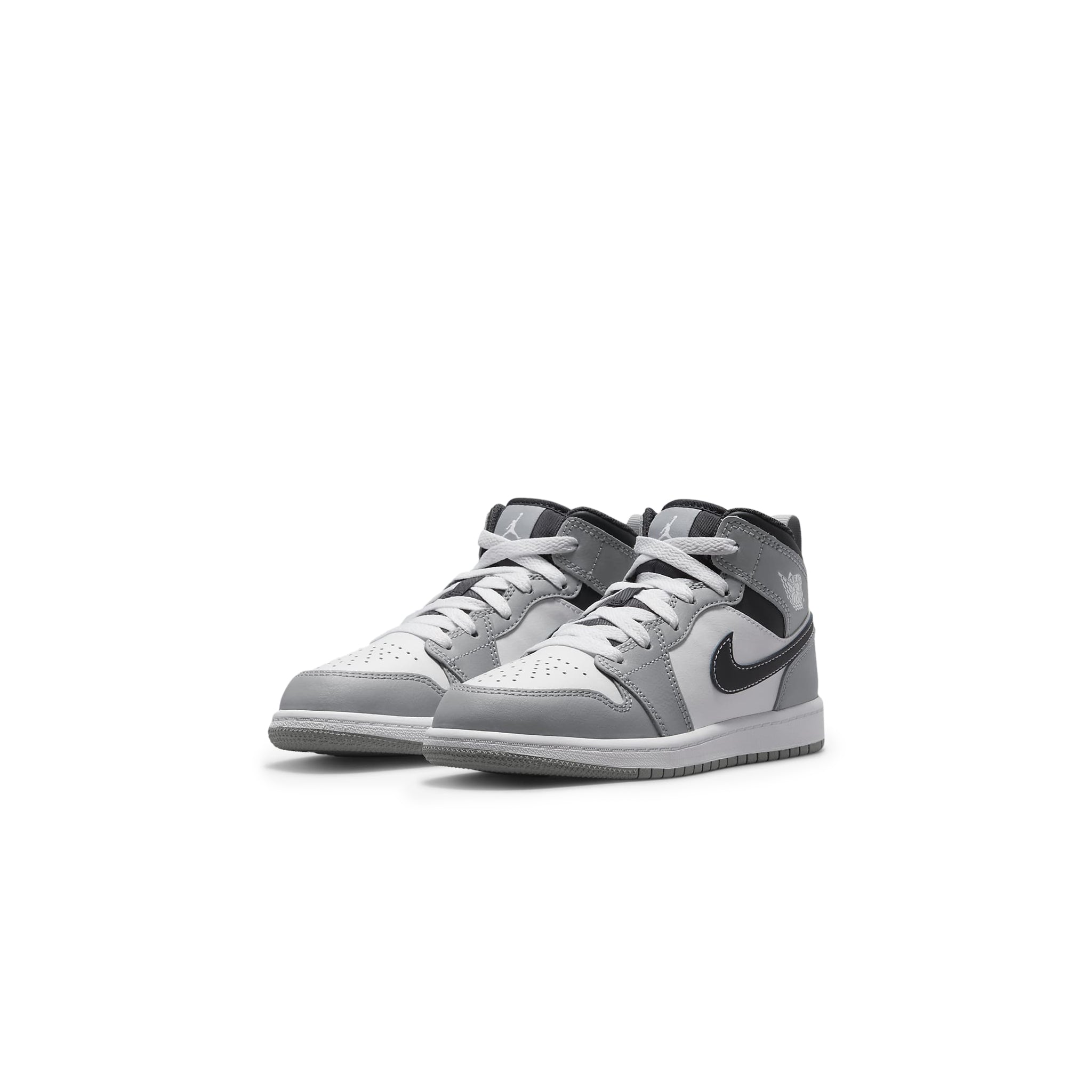 Front side view of Air Jordan 1 Mid Light Smoke Grey (2022) (PS) 640734-078
